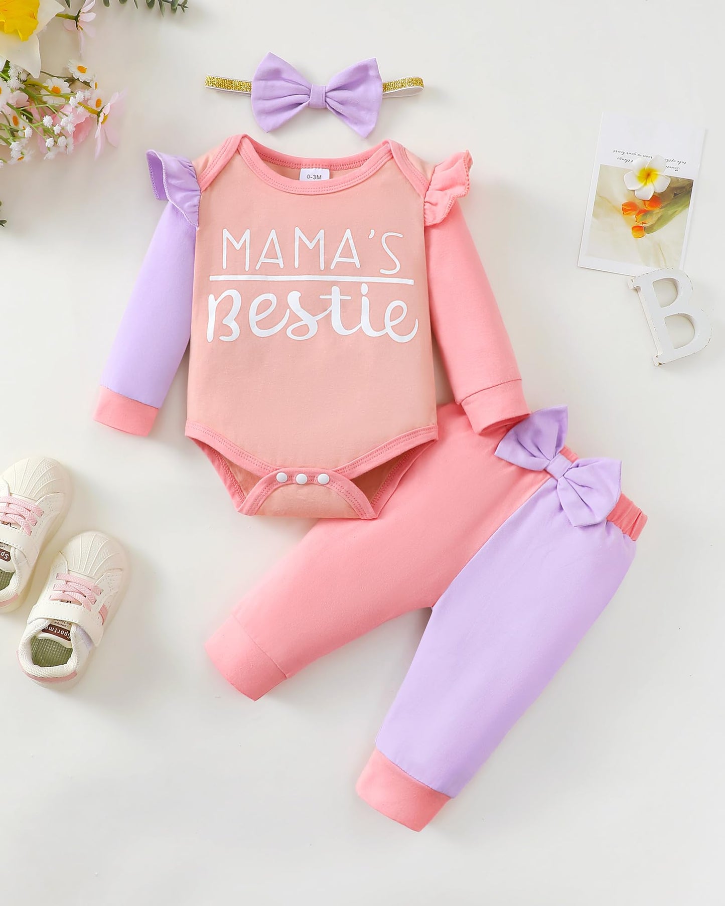 Mioglrie Baby Girl Clothes Newborn Girl Fall Winter Outfits Pants Set Preemie Clothing Headband 0 3 6 12 18 Months