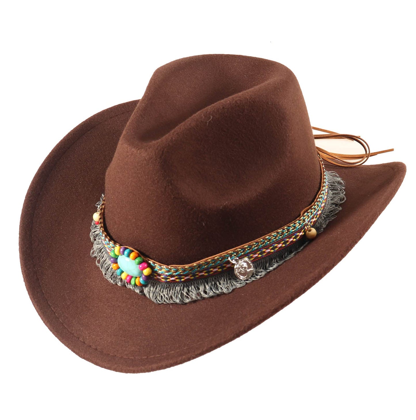 Ibeauti Cowboy Hat with Fringed Bandana Set for Women Wide Brim Western Cowgirl Hat Paisley Head Wrap Scarf