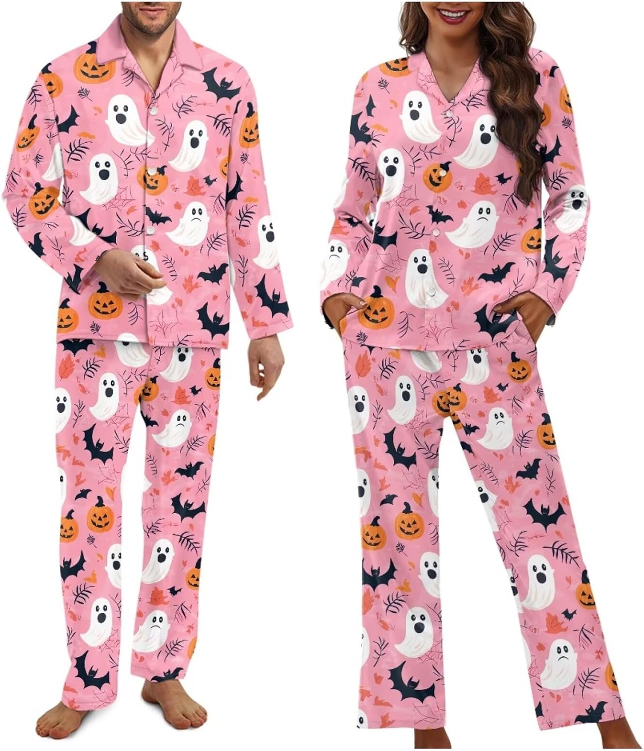 Matching Pajamas for Couple Soft Funny Front Button long Sleeve Pajamas