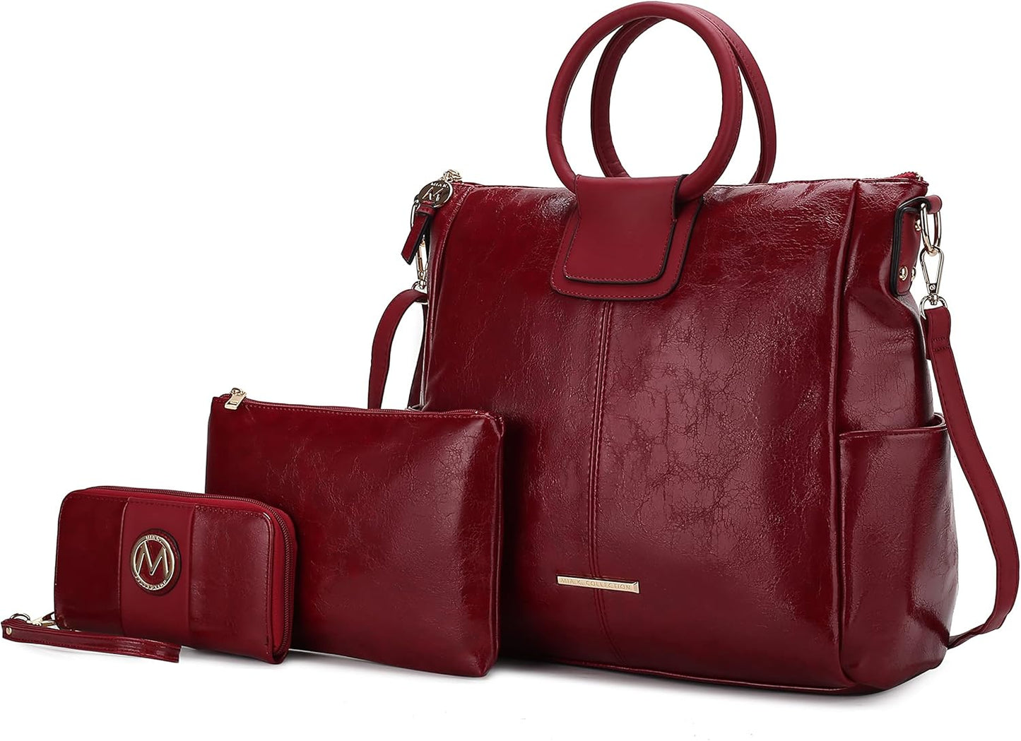MKF Collection Shoulder Bag for Women, Crossbody Purse & Wristlet: PU Leather Satchel Pocketbook 3 PCs Handbag Set