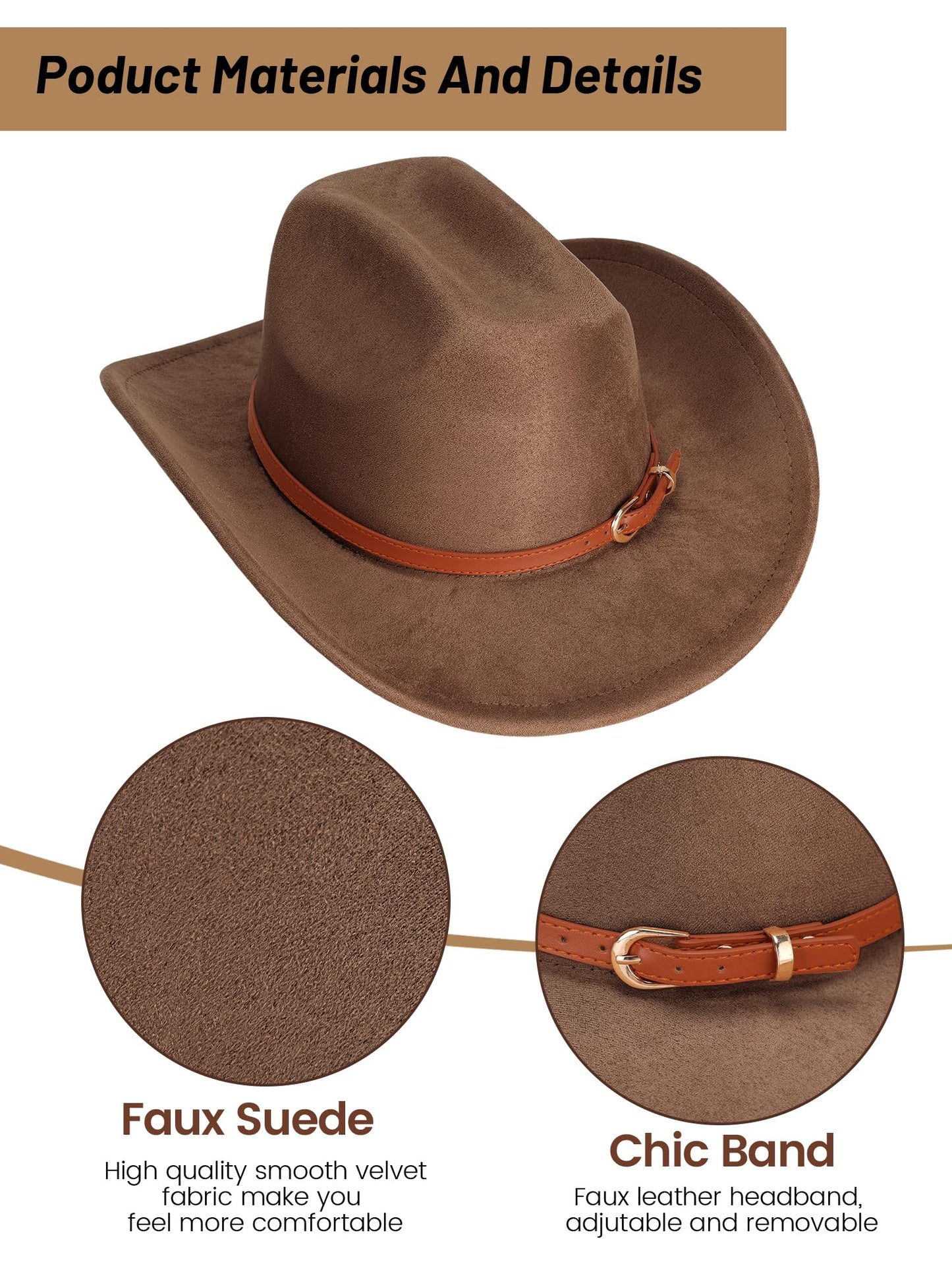 Ibeauti Cowboy Hat with Fringed Bandana Set for Women Wide Brim Western Cowgirl Hat Paisley Head Wrap Scarf