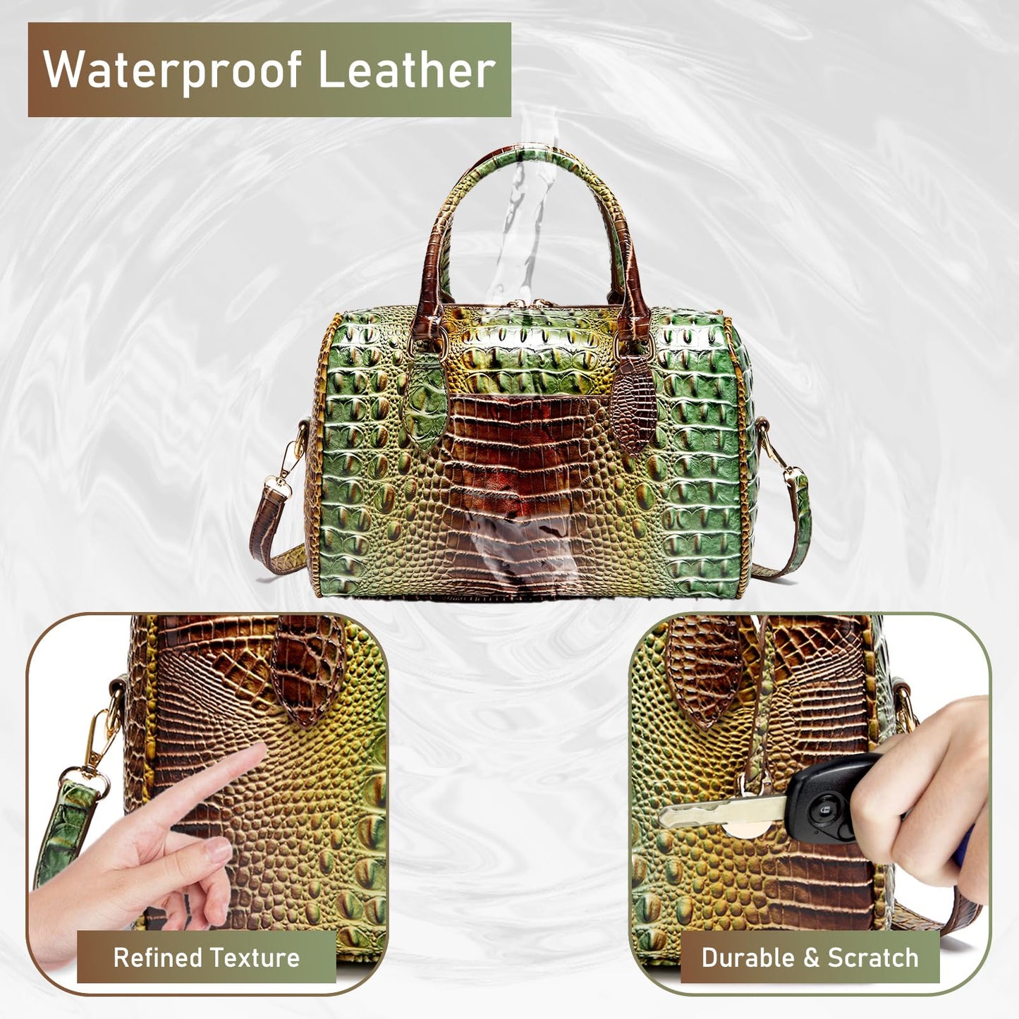 Top-Handle Crocodile Purses For Women Crossbody Leather Bags Trendy Large Capacity Tote with Shoulder Strap