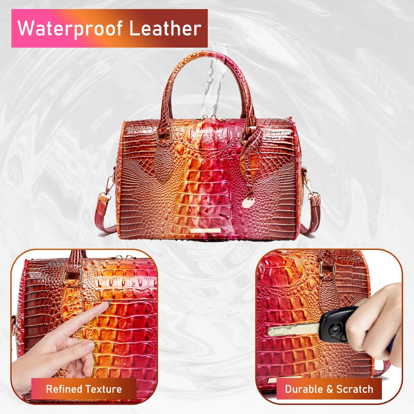 Top-Handle Crocodile Purses For Women Crossbody Leather Bags Trendy Large Capacity Tote with Shoulder Strap