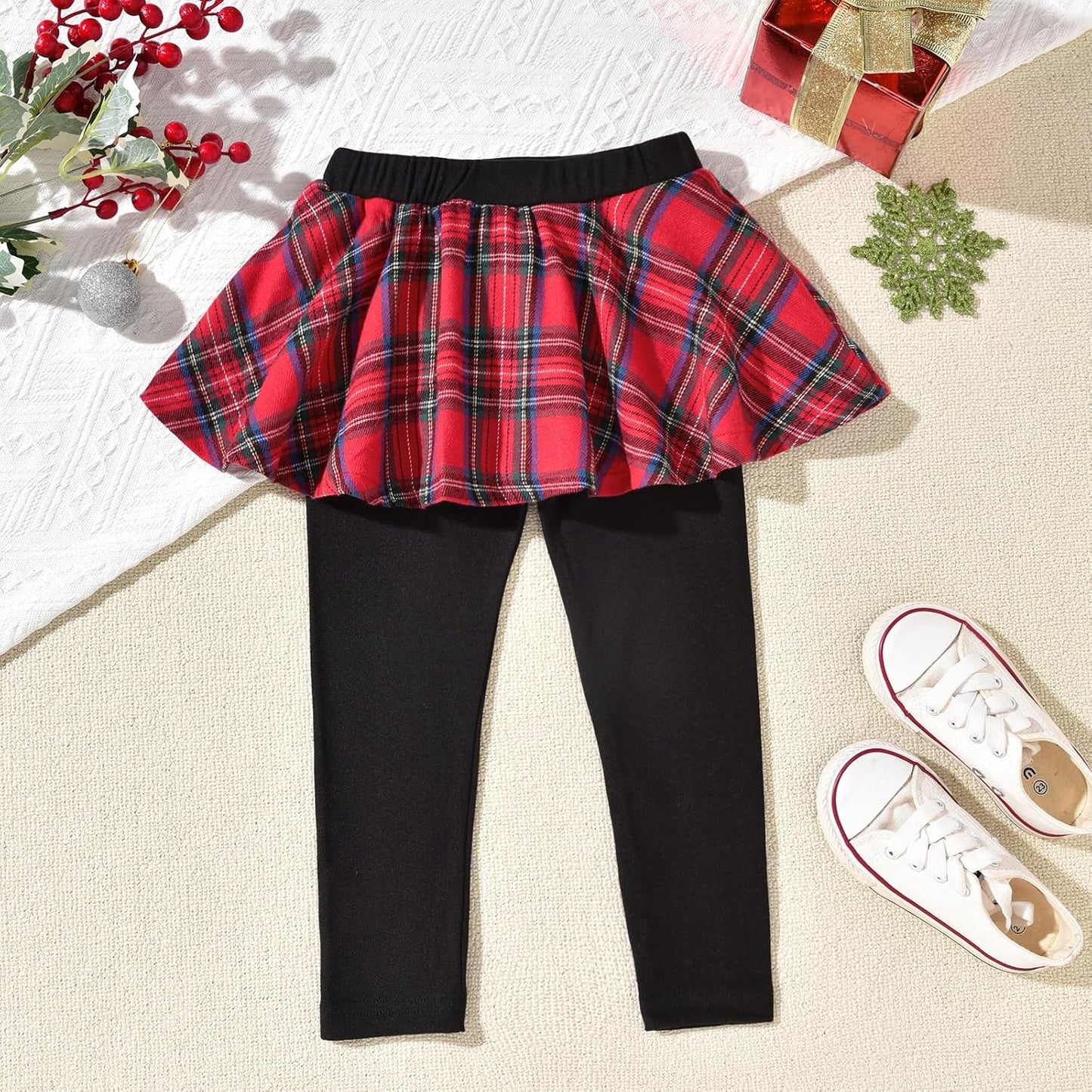 HINTINA Toddler Little Girl Letter Print Sweatshirt Top Plaid Skirt Pants Fall Winter Outfits
