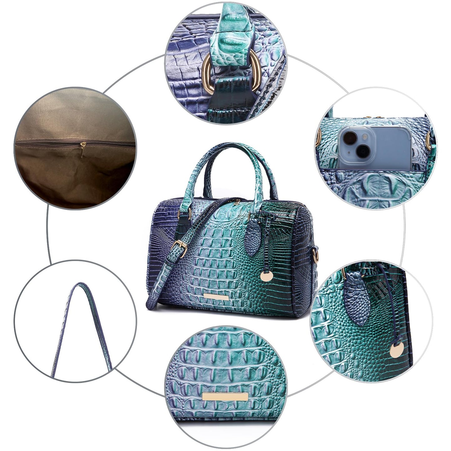 Top-Handle Crocodile Purses For Women Crossbody Leather Bags Trendy Large Capacity Tote with Shoulder Strap