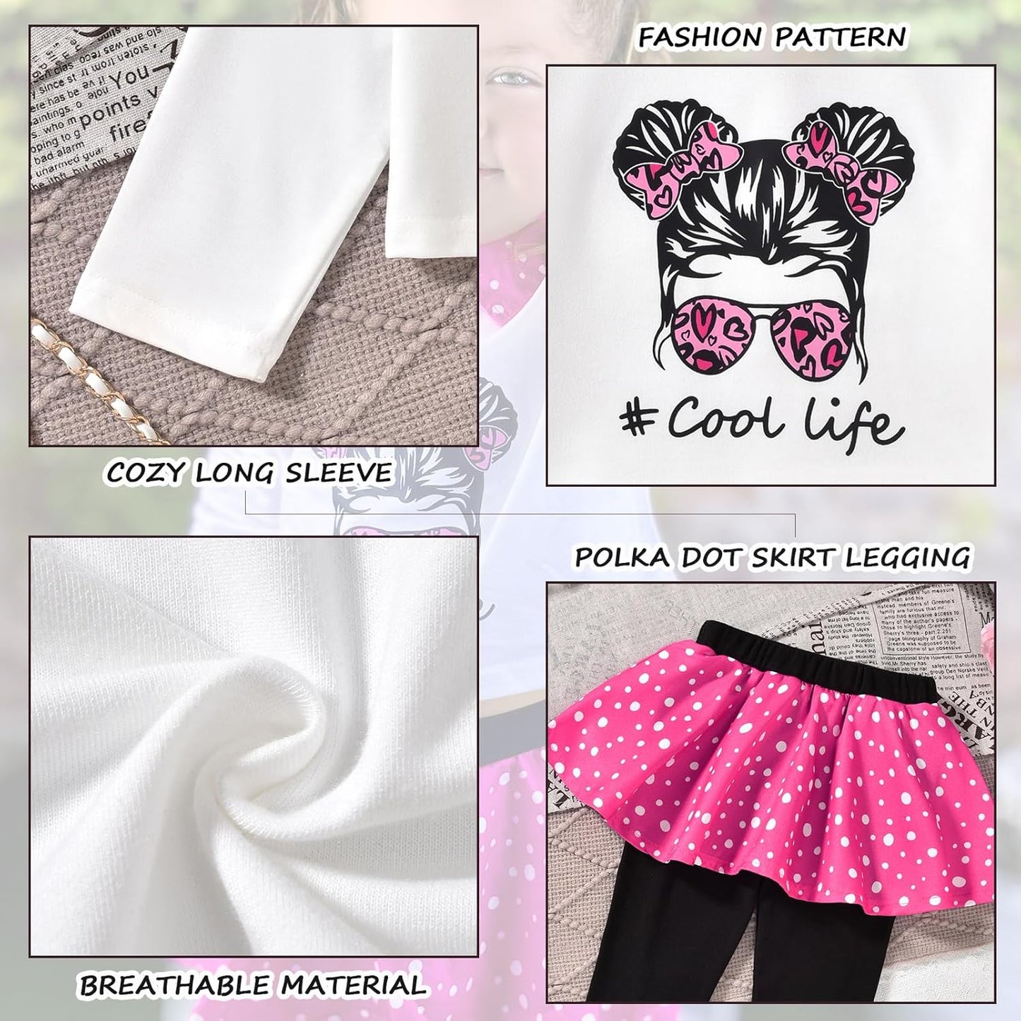 HINTINA Toddler Little Girl Letter Print Sweatshirt Top Plaid Skirt Pants Fall Winter Outfits