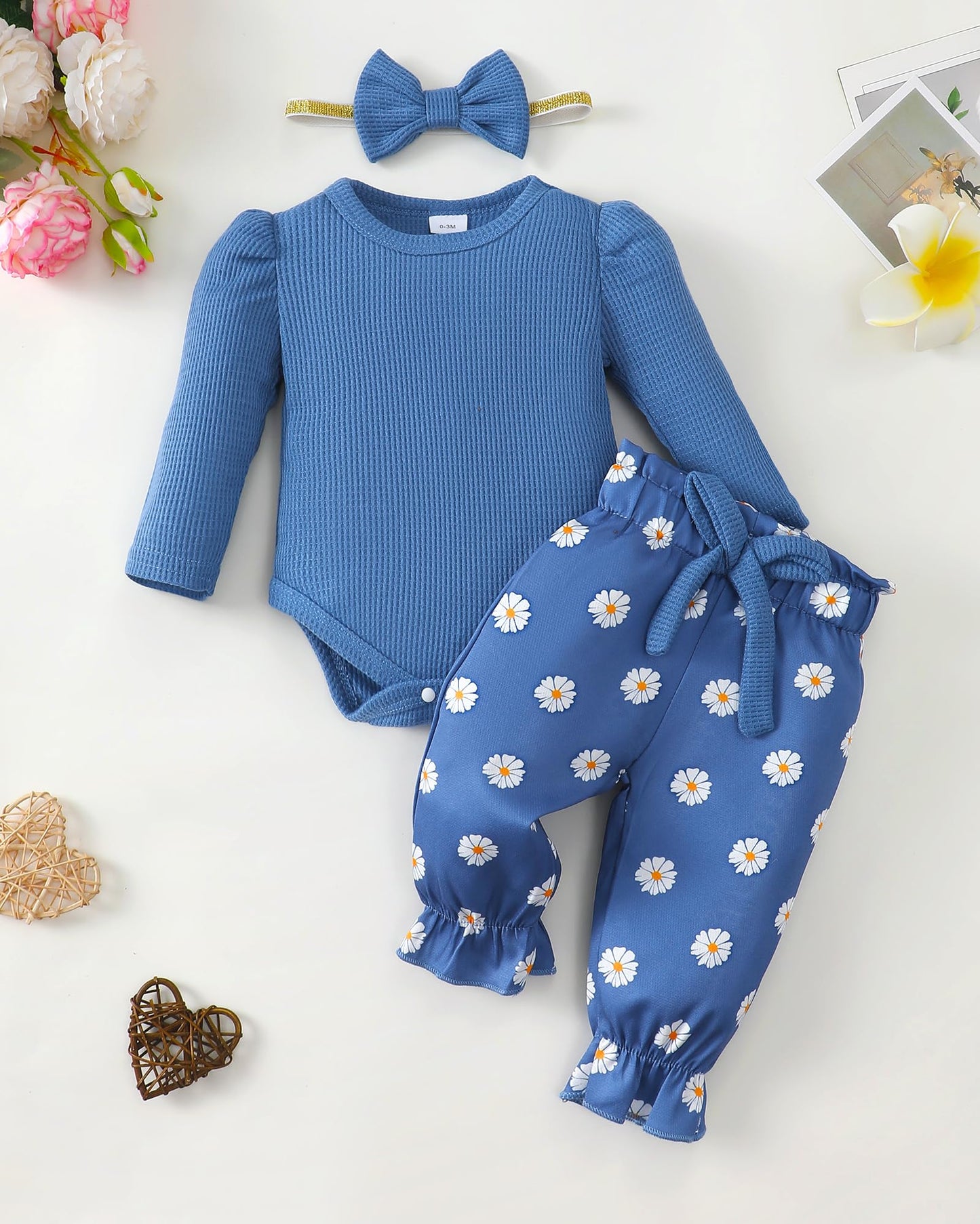 Mioglrie Baby Girl Clothes Newborn Girl Fall Winter Outfits Pants Set Preemie Clothing Headband 0 3 6 12 18 Months