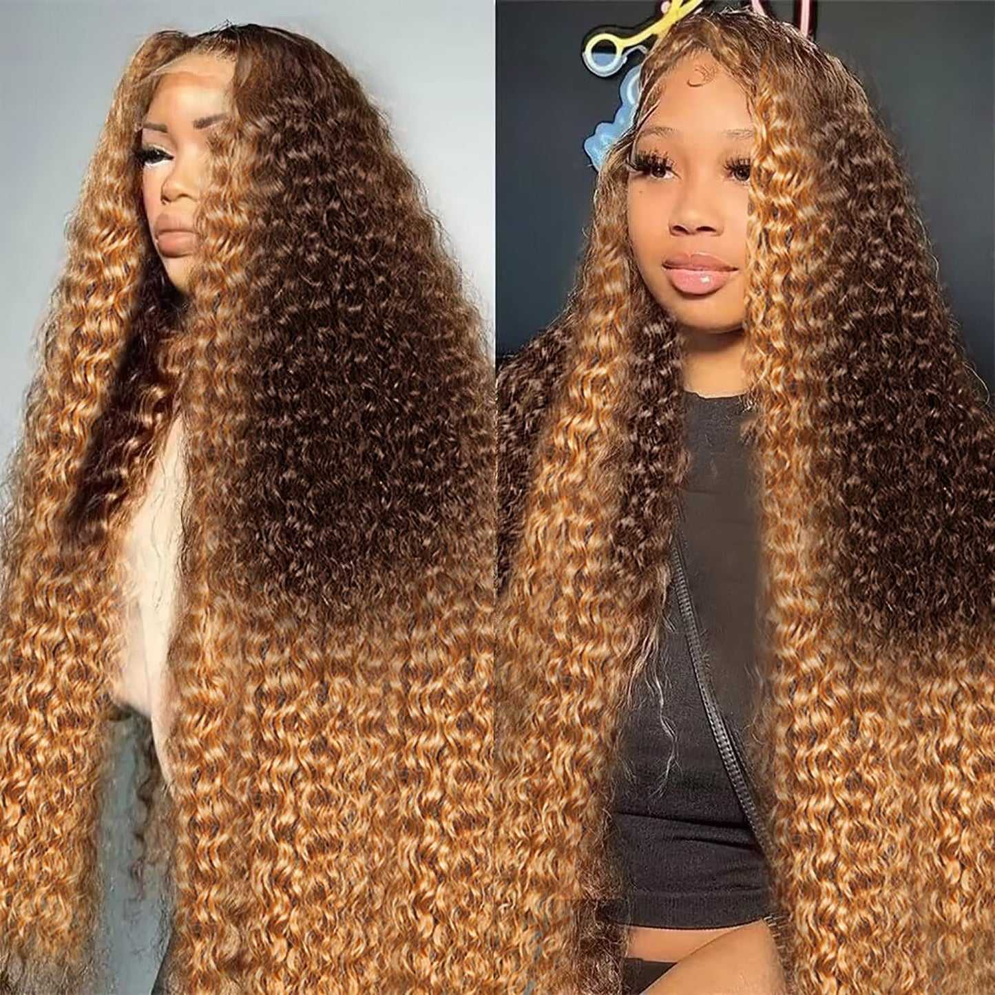 MEGOOD 200% Density Reddish Brown Deep Wave Lace Front Wigs Human Hair 13x4 HD Transparent Curly Human Hair Wig Pre Plucked 13X4 Ginger Wig Human Hair Glueless Colored Wigs With Baby Hair 18inch