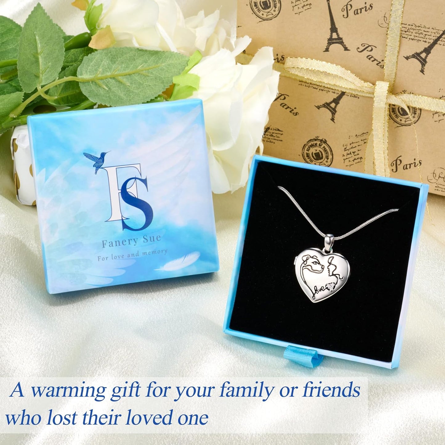 Fanery Sue Personalized Customized Pet Locket Necklace, Heart Lockets Picture Necklaces Dog Memorial Gifts Cat Sympathy for Women Men