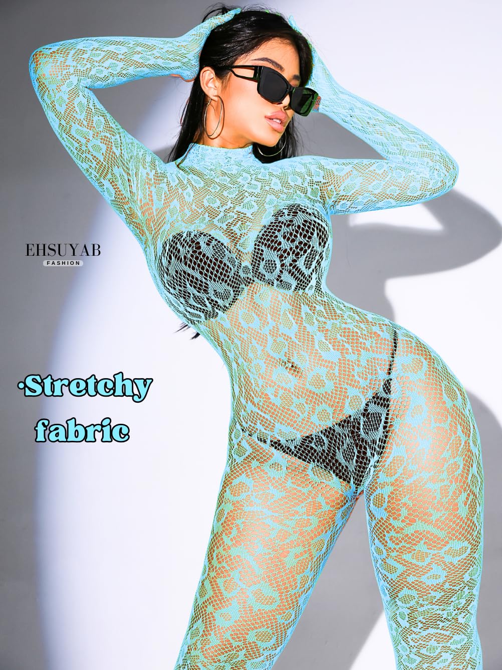 Sexy Lace Leopard Jumpsuit For Women, Fishnet Bodysuit Glow Party Club, Poster One Piece Mesh Full Body Rave Outfits