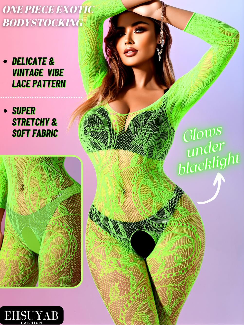 Women Sexy Body Stockings, Fishnet Bodysuit Glow Party Rave, Exotic Dancer Wear Fishnets Lingerie Outfits Plus Size