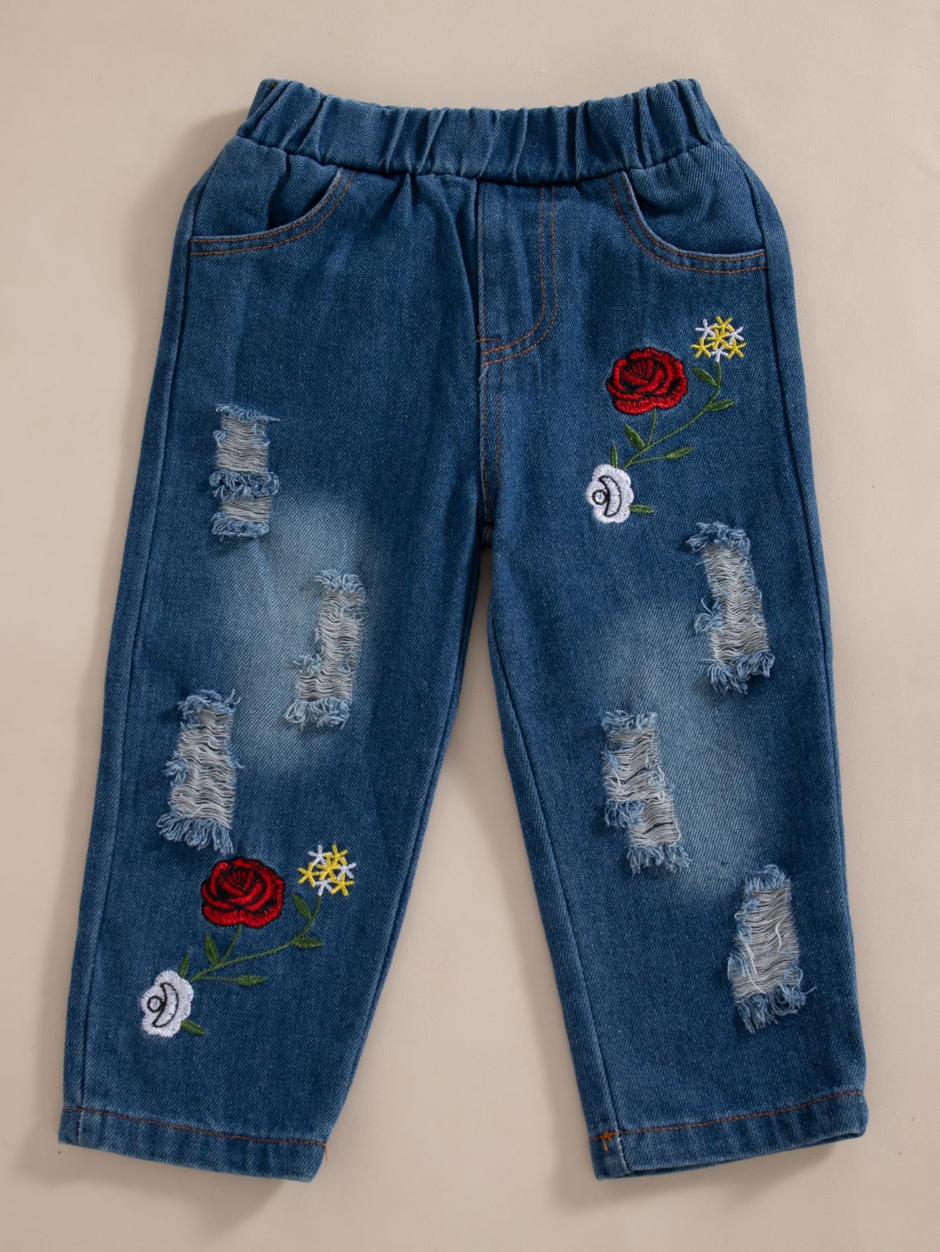 NZRVAWS Baby Girl Clothes Toddler Girl Outfits Infant Ruffle Shirt Denim Ripped Jeans Cute Clothing Set