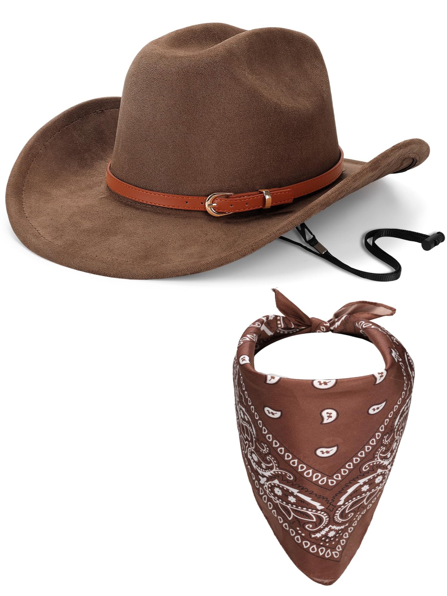 Ibeauti Cowboy Hat with Fringed Bandana Set for Women Wide Brim Western Cowgirl Hat Paisley Head Wrap Scarf