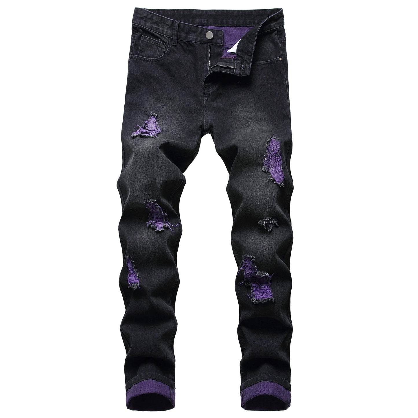 Men's Slim-fit Stretch Denim Jeans Featuring a Ripped Stretch Regular Pants