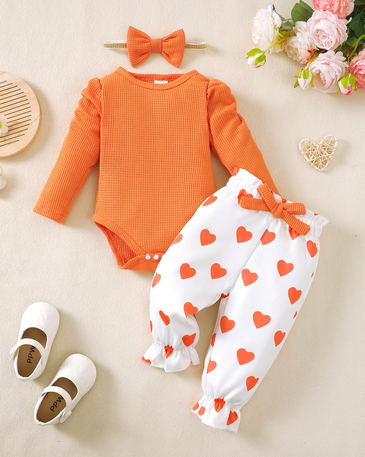 Mioglrie Baby Girl Clothes Newborn Girl Fall Winter Outfits Pants Set Preemie Clothing Headband 0 3 6 12 18 Months