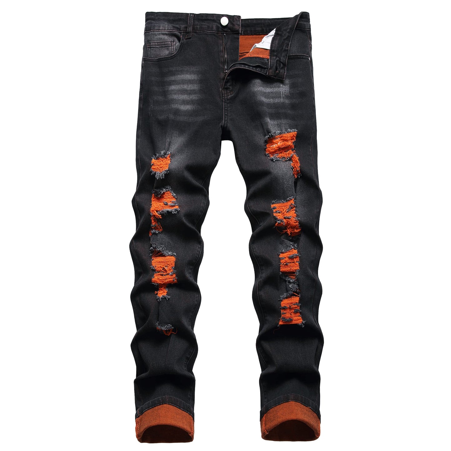 Men's Slim-fit Stretch Denim Jeans Featuring a Ripped Stretch Regular Pants