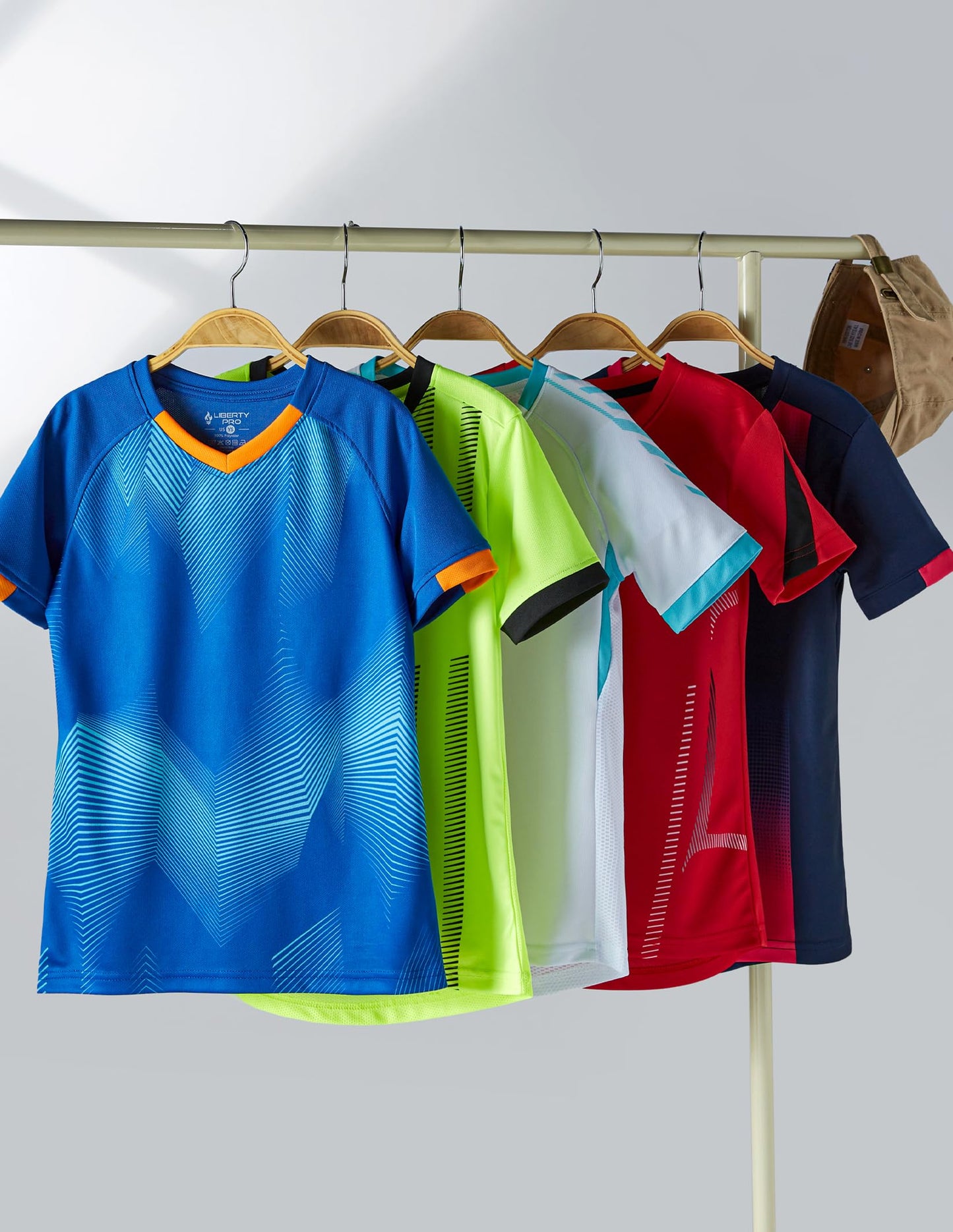 5 Pack Boys Athletic Shirts, Youth Activewear Dry Fit Tshirts for Kids, Short Sleeve Tees, Bulk Athletic Performance Clothing