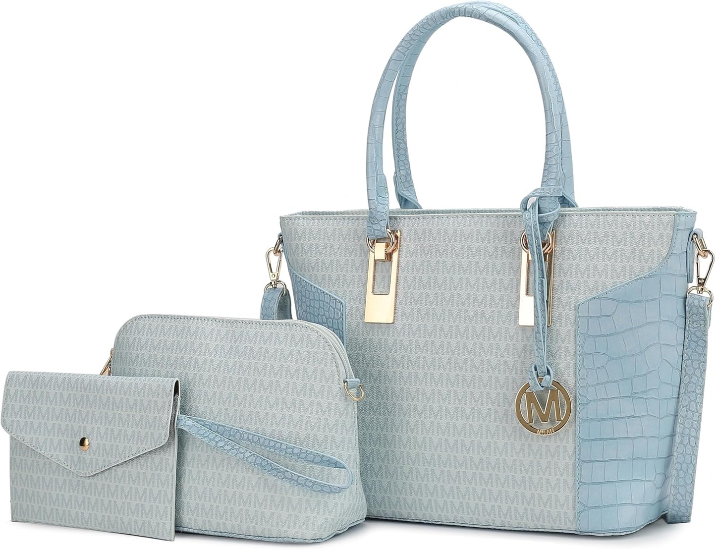 MKF Collection Shoulder Bag for Women, Crossbody Purse & Wristlet: PU Leather Satchel Pocketbook 3 PCs Handbag Set