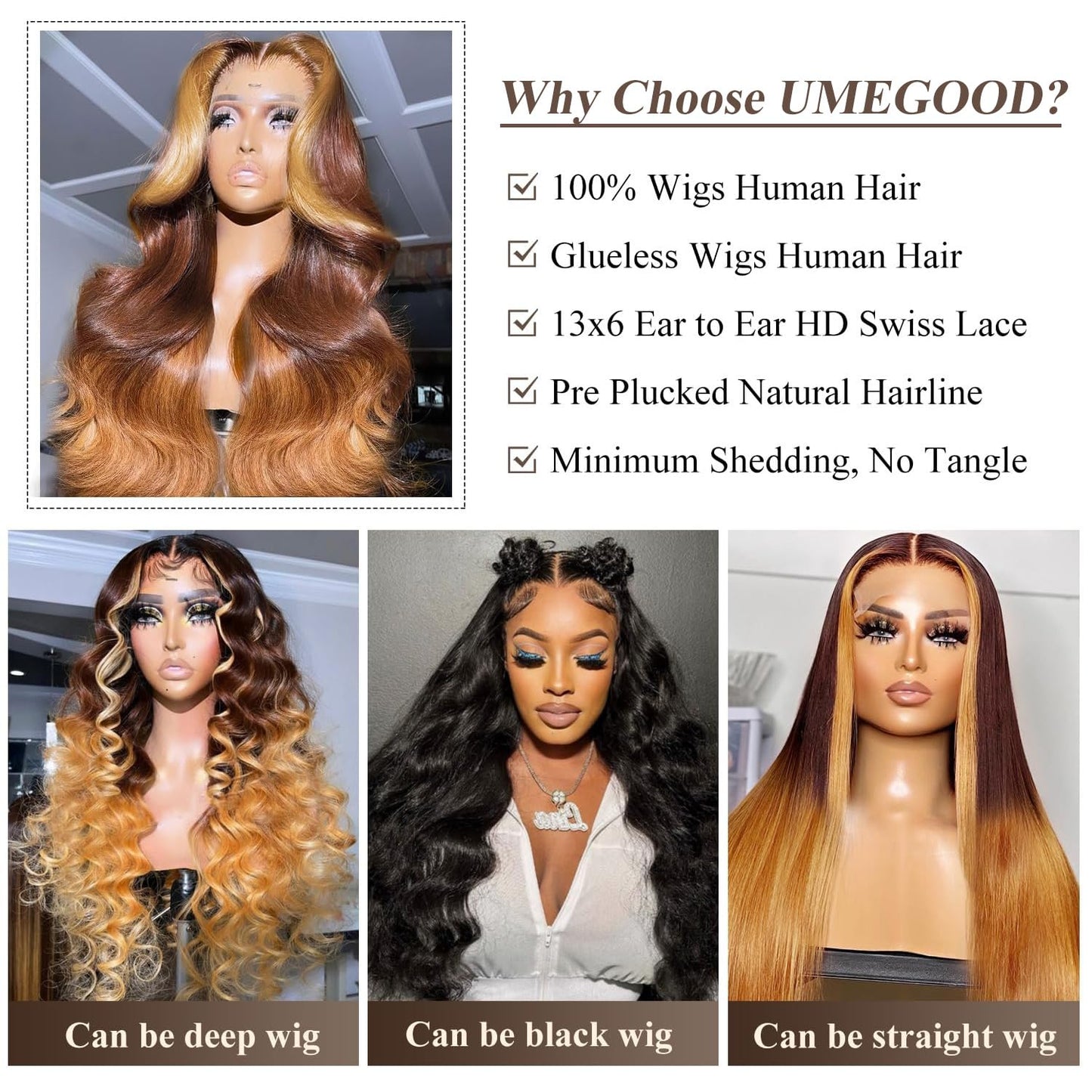MEGOOD 200% Density Reddish Brown Deep Wave Lace Front Wigs Human Hair 13x4 HD Transparent Curly Human Hair Wig Pre Plucked 13X4 Ginger Wig Human Hair Glueless Colored Wigs With Baby Hair 18inch
