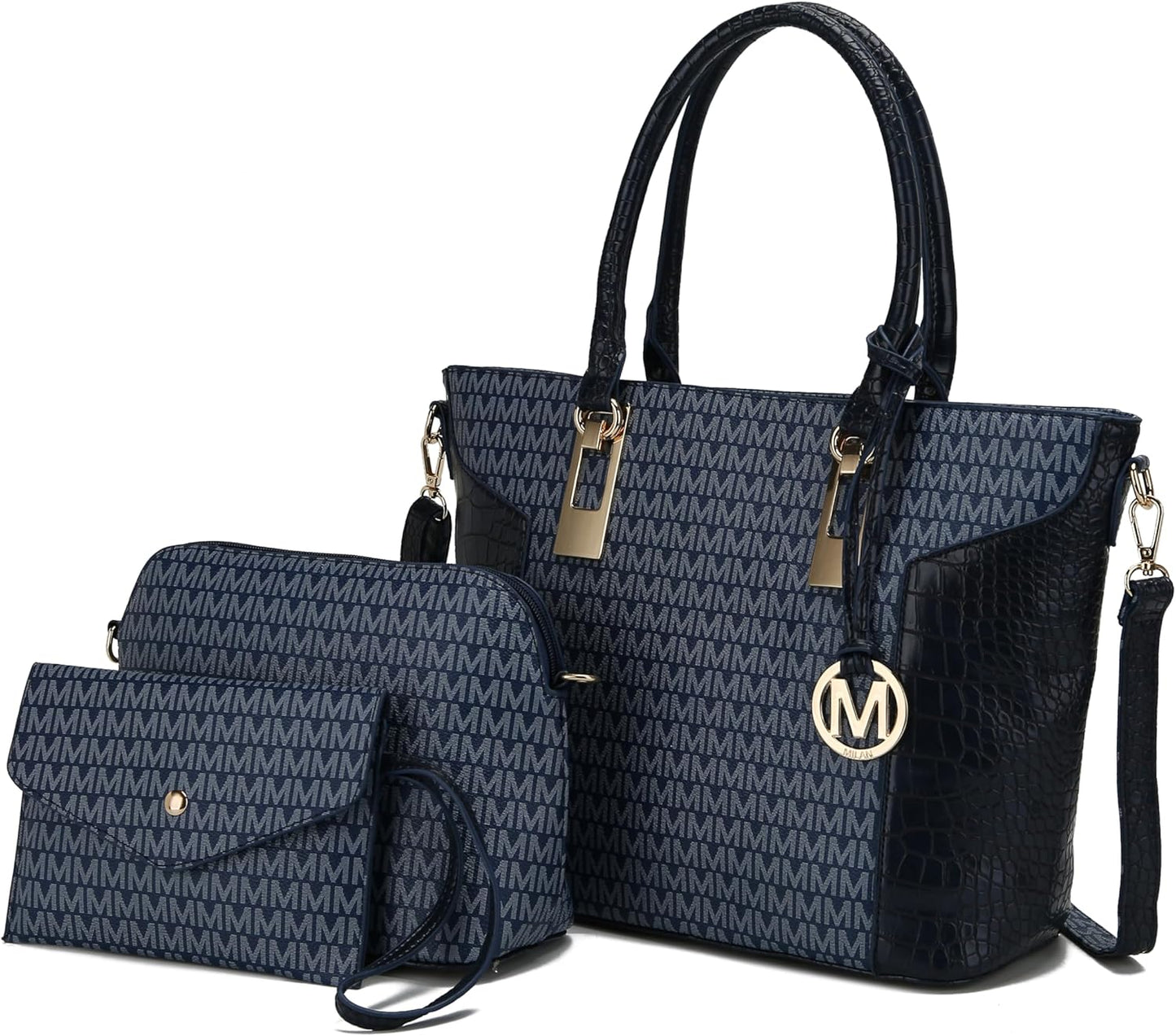 MKF Collection Shoulder Bag for Women, Crossbody Purse & Wristlet: PU Leather Satchel Pocketbook 3 PCs Handbag Set