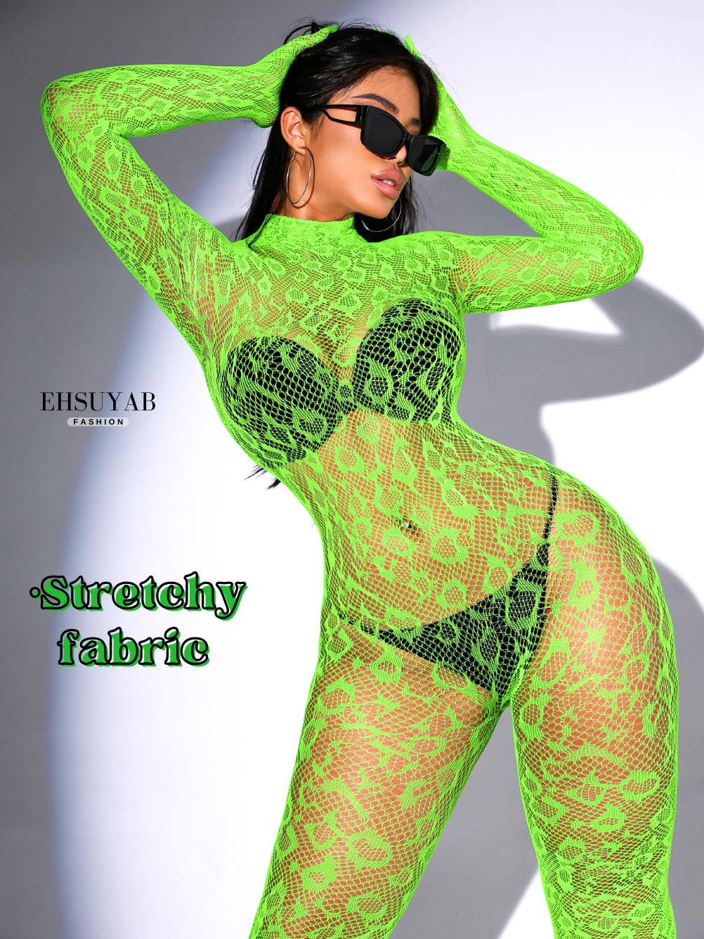 Sexy Lace Leopard Jumpsuit For Women, Fishnet Bodysuit Glow Party Club, Poster One Piece Mesh Full Body Rave Outfits