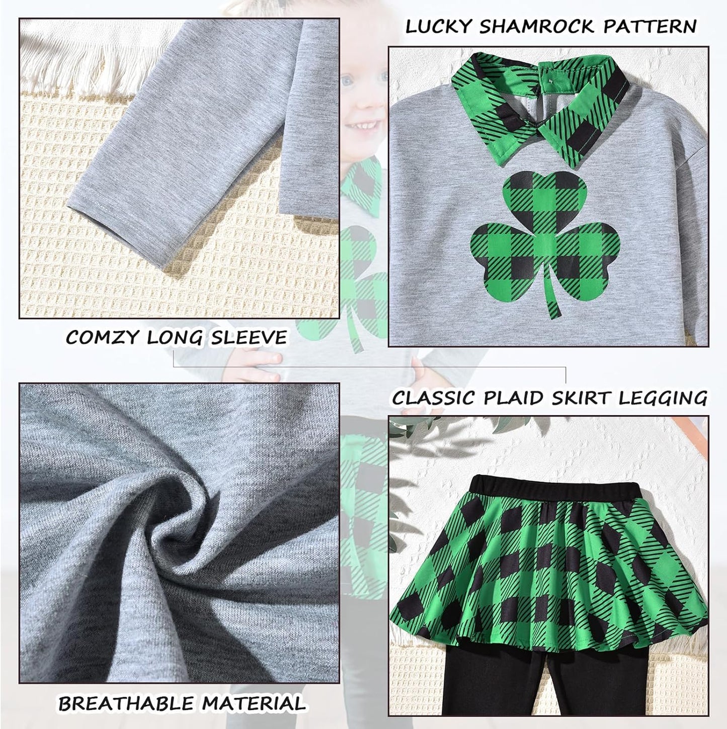 HINTINA Toddler Little Girl Letter Print Sweatshirt Top Plaid Skirt Pants Fall Winter Outfits