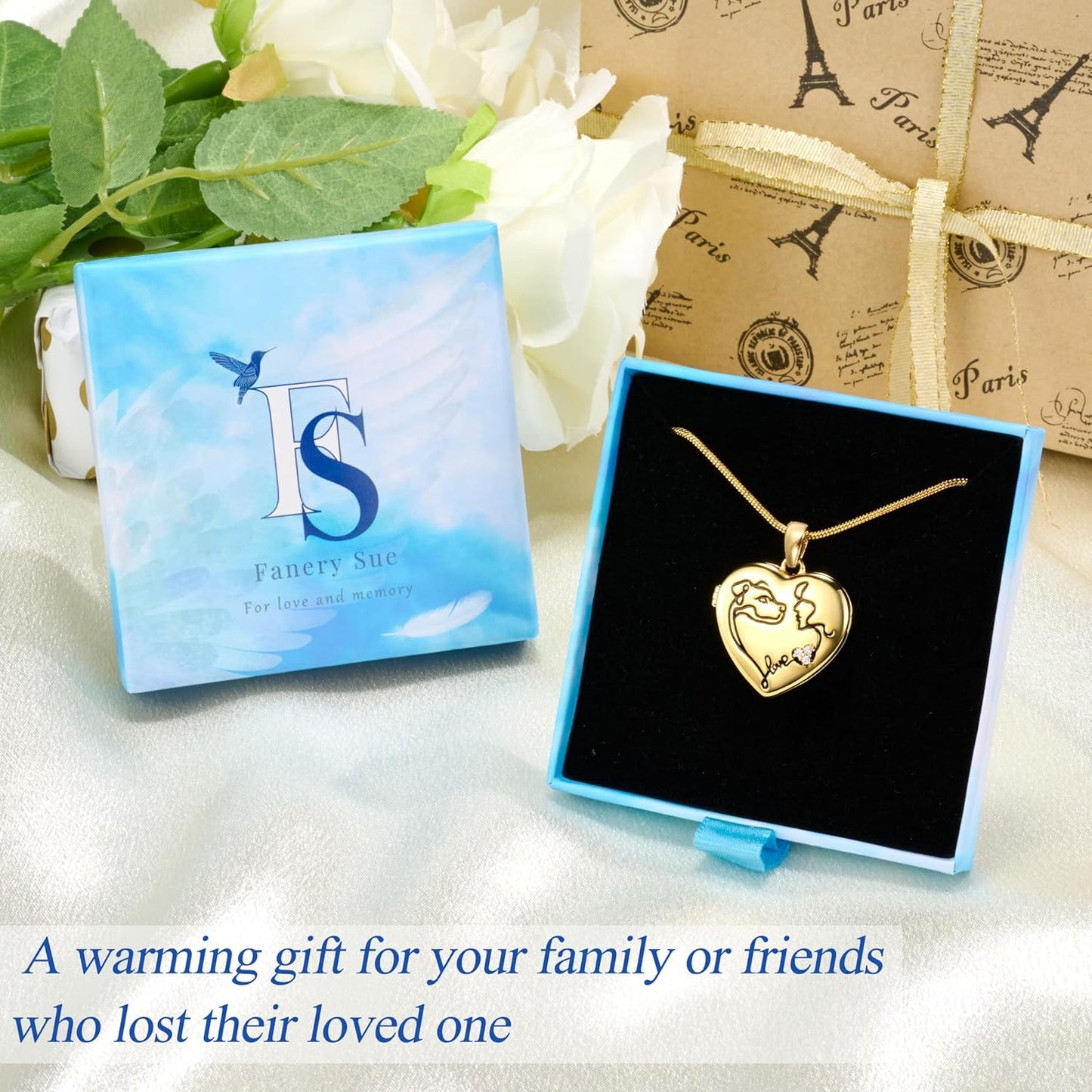 Fanery Sue Personalized Customized Pet Locket Necklace, Heart Lockets Picture Necklaces Dog Memorial Gifts Cat Sympathy for Women Men