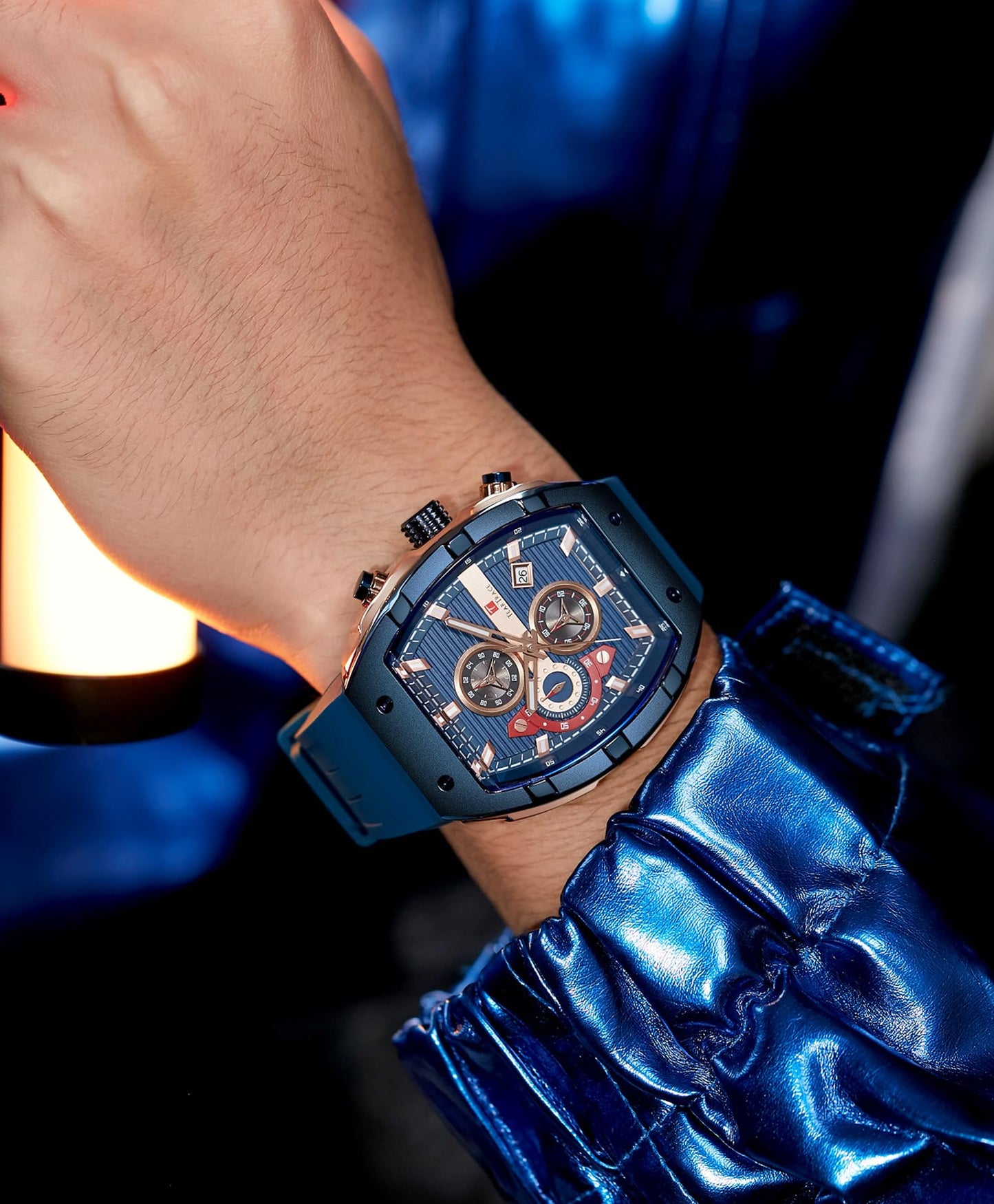 Watches for Men Analog Quartz Waterproof Sport Men’s Watch Tonneau Chronograph Luminous Fashionable Unique Casual Watch with Silicone Strap