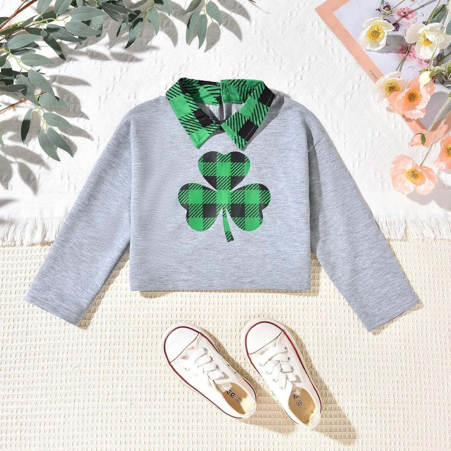 HINTINA Toddler Little Girl Letter Print Sweatshirt Top Plaid Skirt Pants Fall Winter Outfits