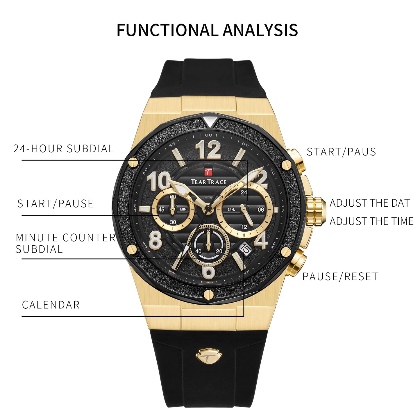 Watches for Men Analog Quartz Waterproof Sport Men’s Watch Tonneau Chronograph Luminous Fashionable Unique Casual Watch with Silicone Strap