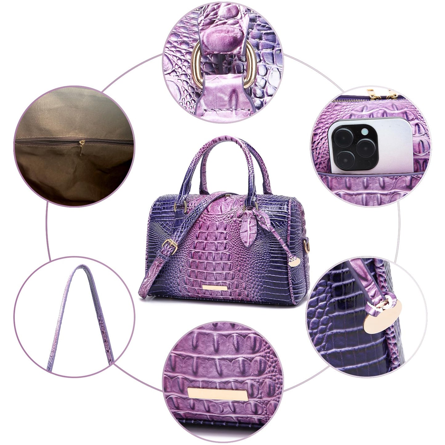 Top-Handle Crocodile Purses For Women Crossbody Leather Bags Trendy Large Capacity Tote with Shoulder Strap
