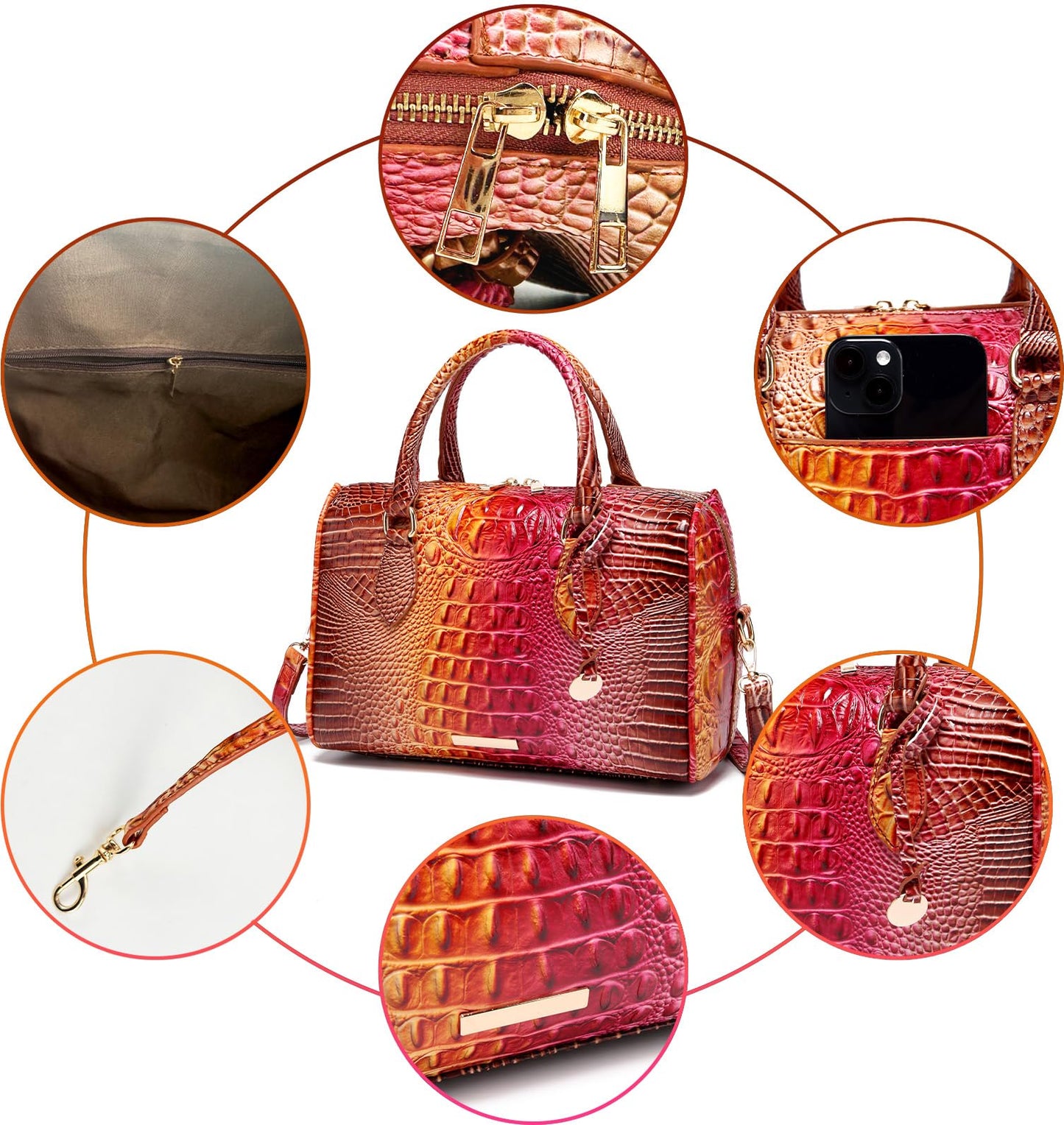 Top-Handle Crocodile Purses For Women Crossbody Leather Bags Trendy Large Capacity Tote with Shoulder Strap