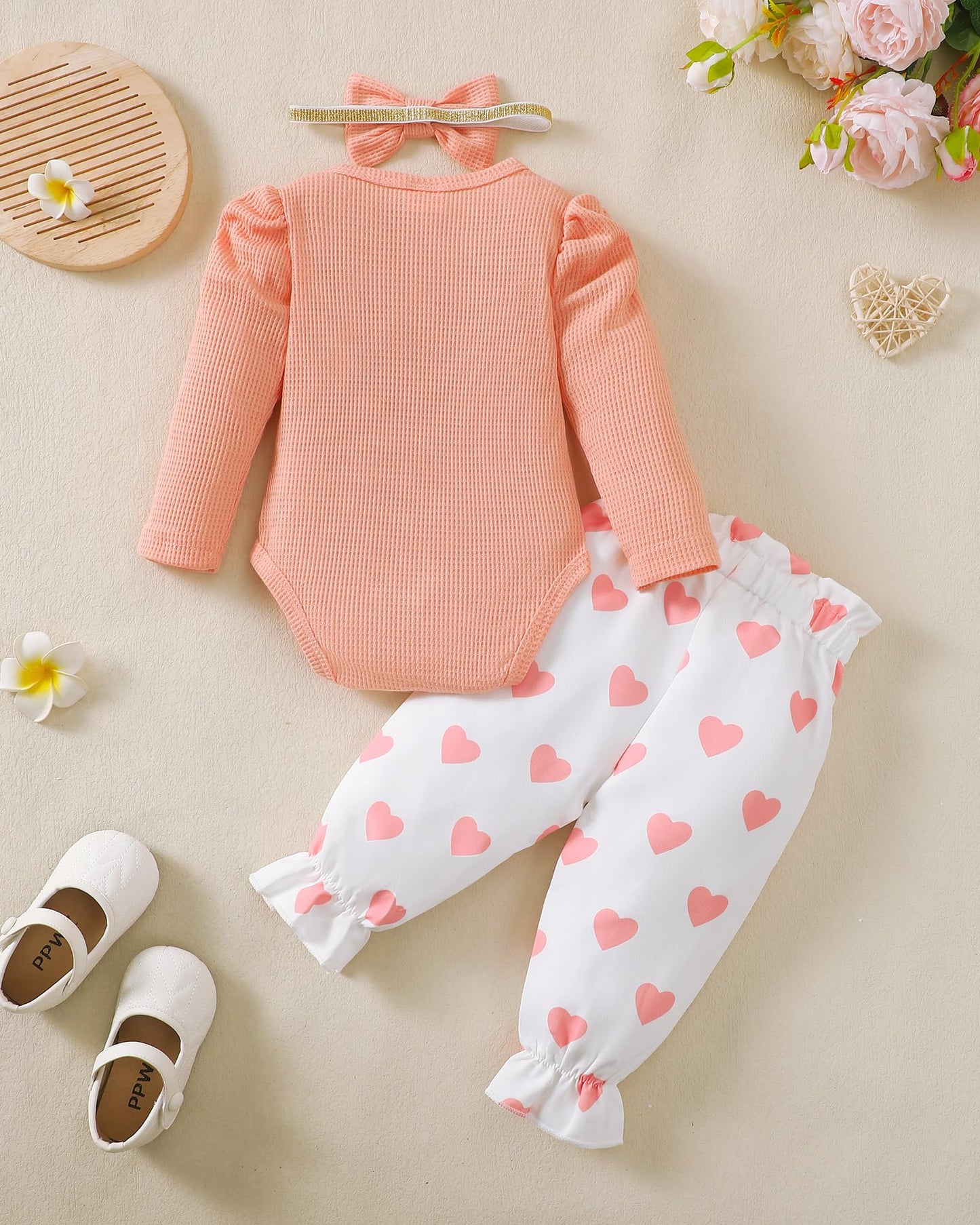 Mioglrie Baby Girl Clothes Newborn Girl Fall Winter Outfits Pants Set Preemie Clothing Headband 0 3 6 12 18 Months