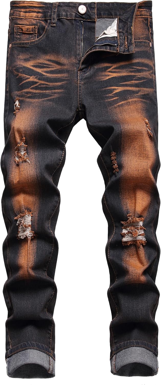 JUNBAOSS Men's Slim Fit Jeans Stretch Ripped Skinny Jeans for Men, Fashion Straight Leg Comfort Flex Waist Casual Pants