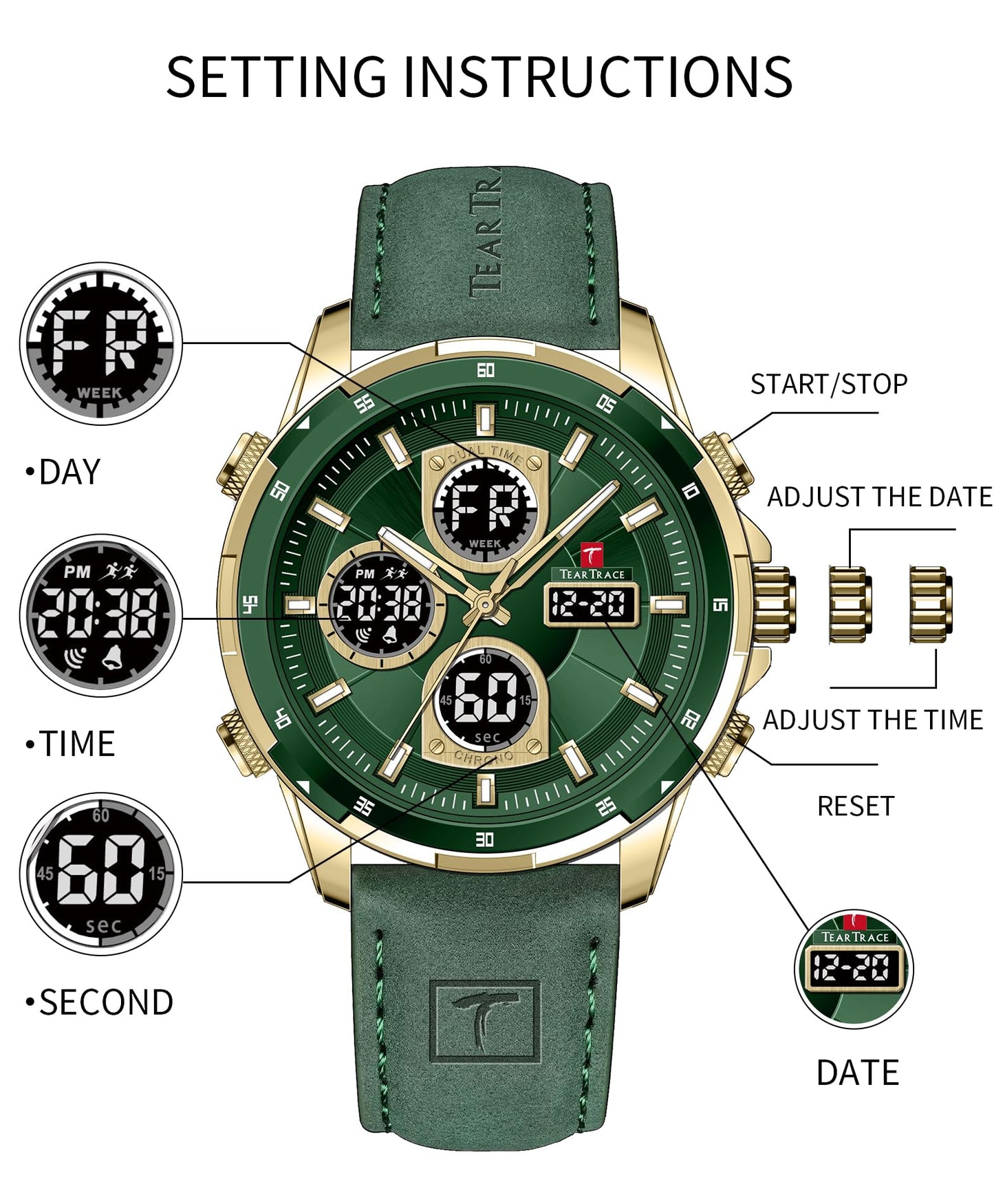 Watches for Men Analog Quartz Waterproof Sport Men’s Watch Tonneau Chronograph Luminous Fashionable Unique Casual Watch with Silicone Strap