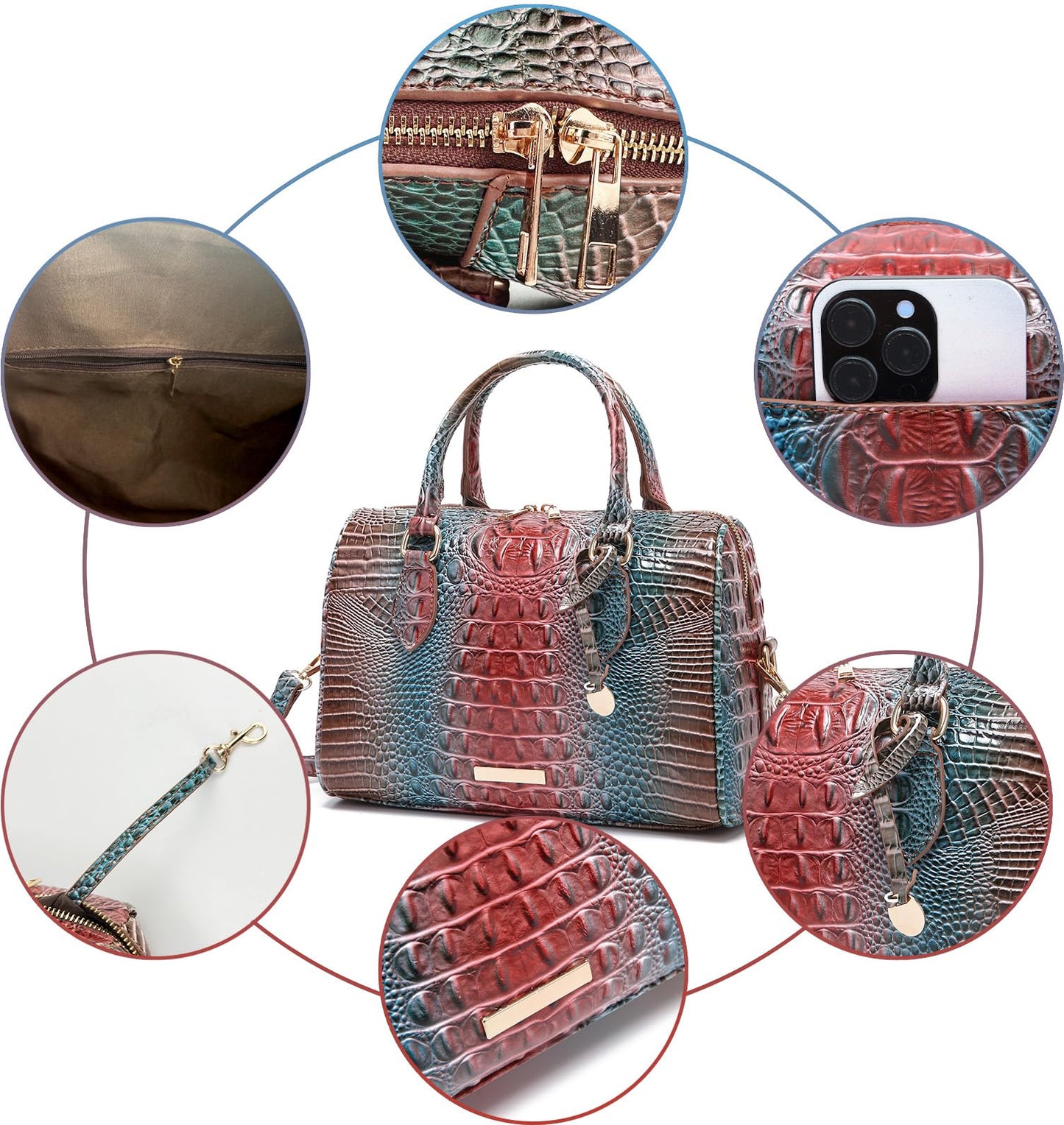 Top-Handle Crocodile Purses For Women Crossbody Leather Bags Trendy Large Capacity Tote with Shoulder Strap