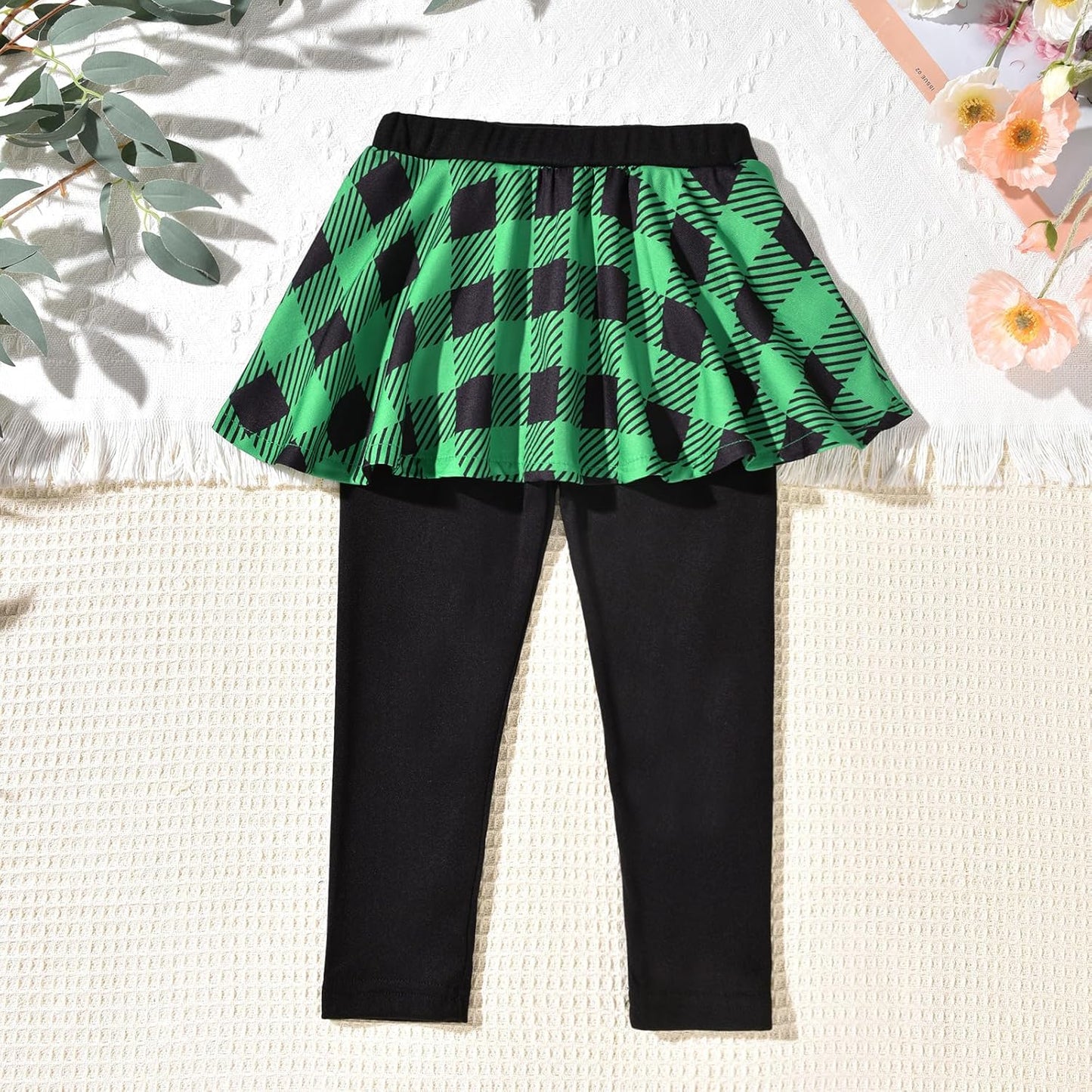 HINTINA Toddler Little Girl Letter Print Sweatshirt Top Plaid Skirt Pants Fall Winter Outfits