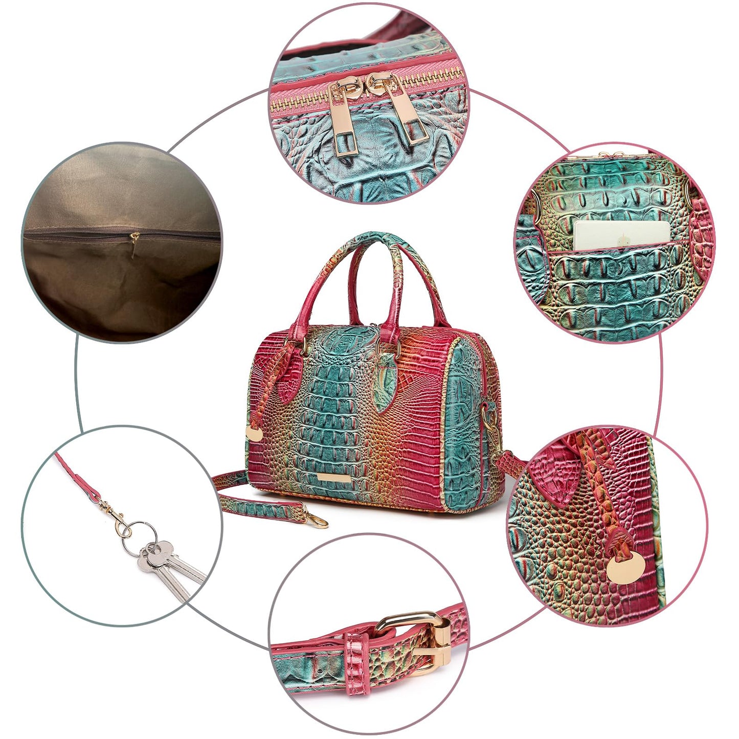 Top-Handle Crocodile Purses For Women Crossbody Leather Bags Trendy Large Capacity Tote with Shoulder Strap