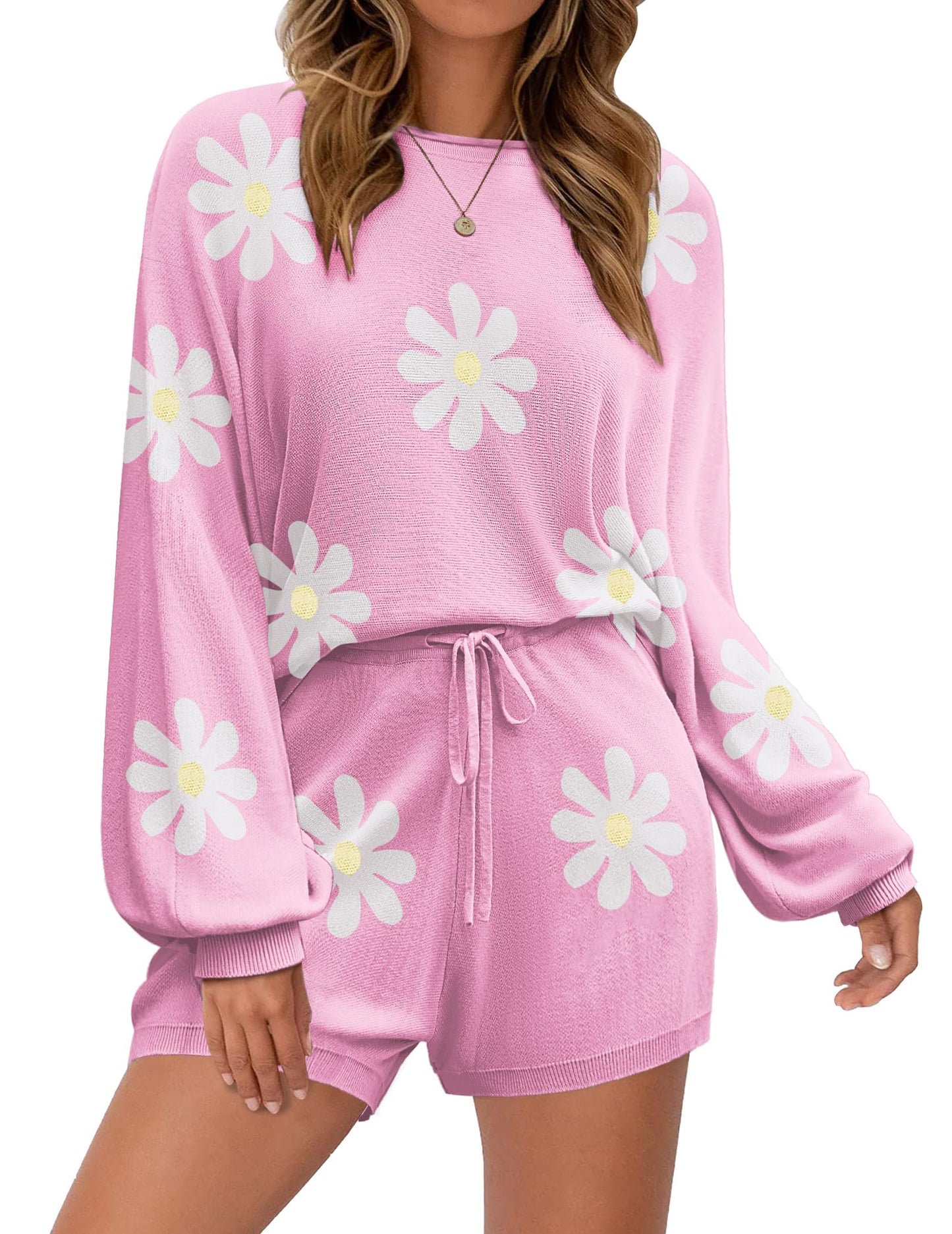 Ekouaer Knit Pajamas Set for Women Lounge Wear Sets Long Sleeve Sweatsuit Matching 2 Piece Outfits Casual Sweater Sets S-XXL