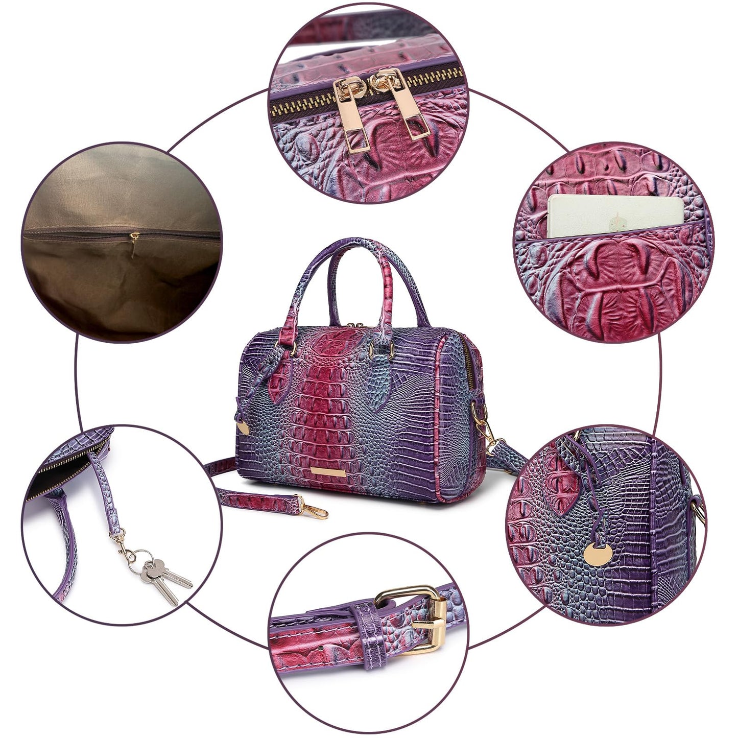 Top-Handle Crocodile Purses For Women Crossbody Leather Bags Trendy Large Capacity Tote with Shoulder Strap