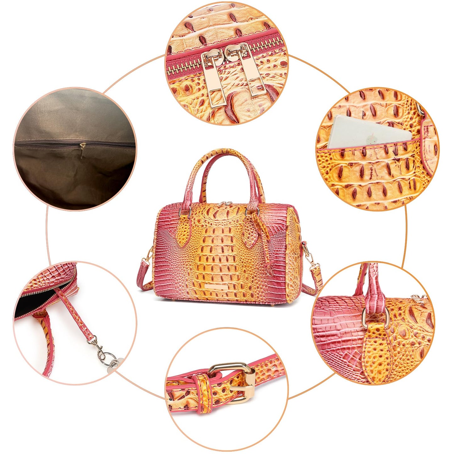 Top-Handle Crocodile Purses For Women Crossbody Leather Bags Trendy Large Capacity Tote with Shoulder Strap
