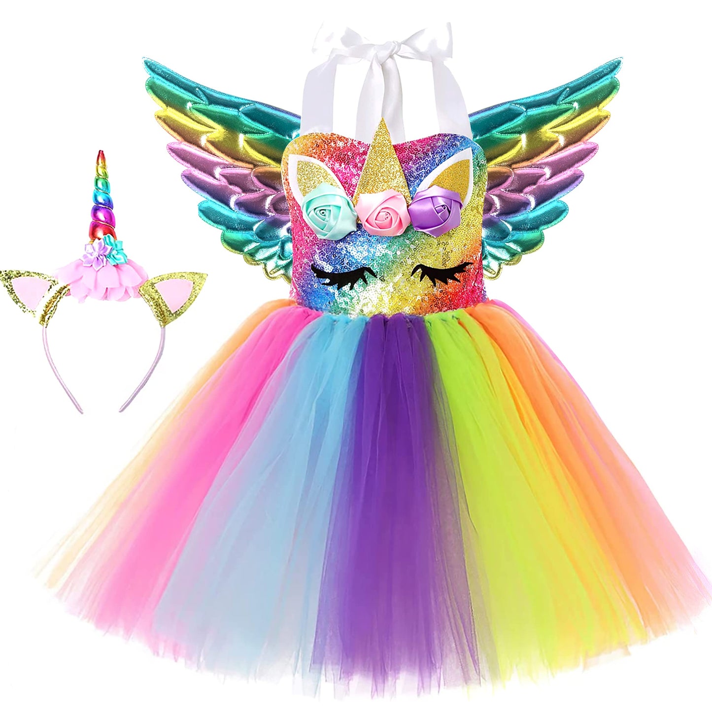 Soyoekbt Girls Unicorn Costume LED Light Up Unicorn Dress Birthday Party Princess Dress for Halloween Party