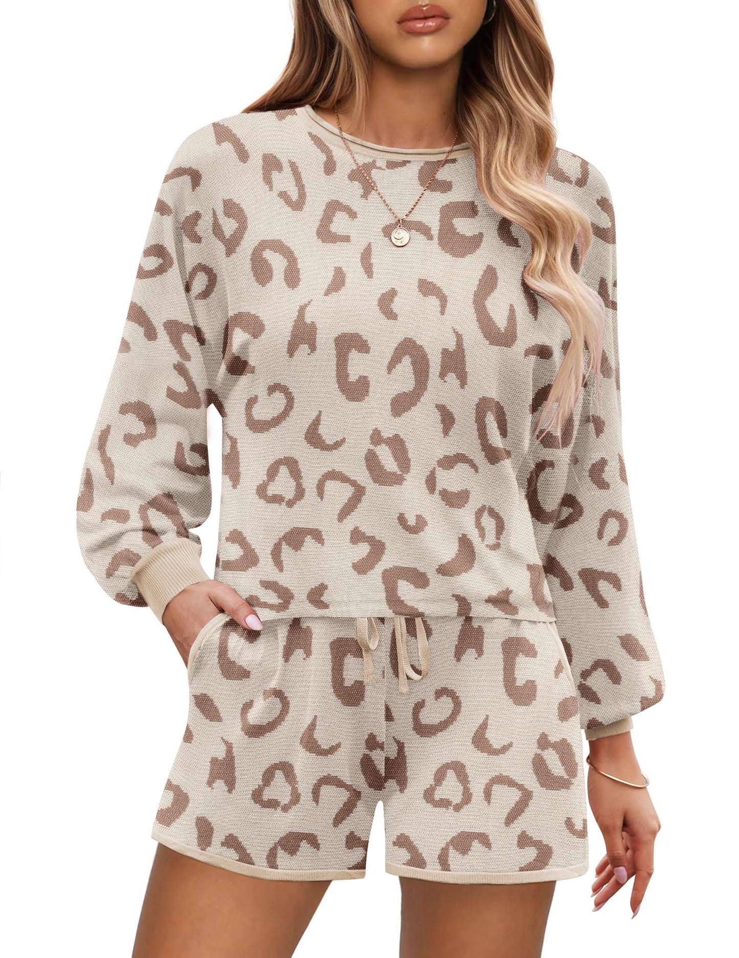 Ekouaer Knit Pajamas Set for Women Lounge Wear Sets Long Sleeve Sweatsuit Matching 2 Piece Outfits Casual Sweater Sets S-XXL