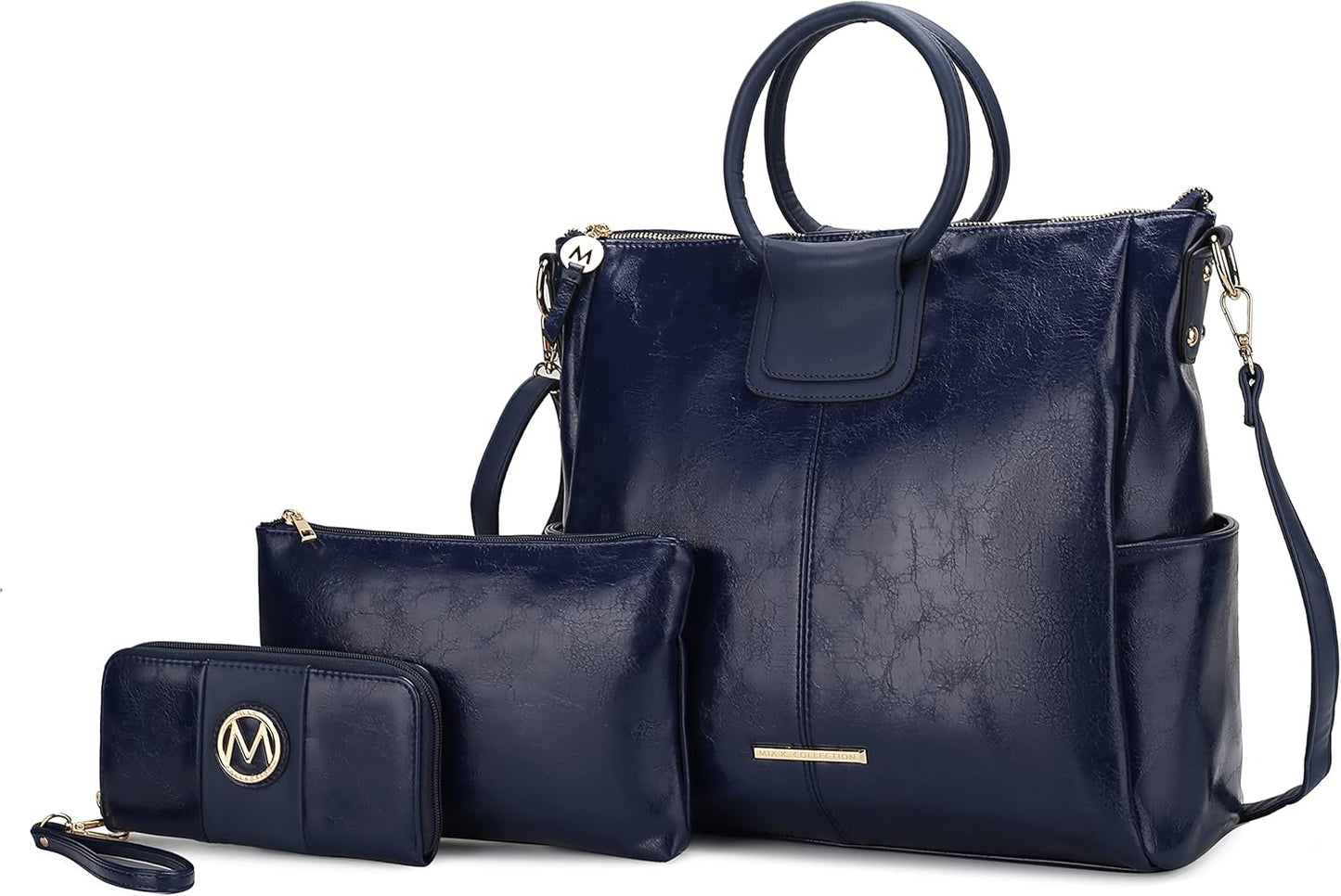 MKF Collection Shoulder Bag for Women, Crossbody Purse & Wristlet: PU Leather Satchel Pocketbook 3 PCs Handbag Set