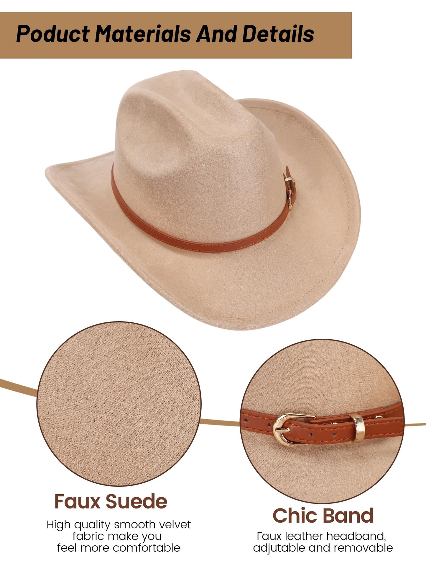 Ibeauti Cowboy Hat with Fringed Bandana Set for Women Wide Brim Western Cowgirl Hat Paisley Head Wrap Scarf