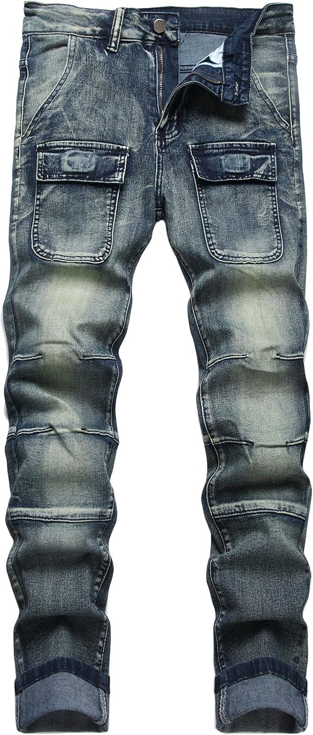 JUNBAOSS Men's Slim Fit Jeans Stretch Ripped Skinny Jeans for Men, Fashion Straight Leg Comfort Flex Waist Casual Pants