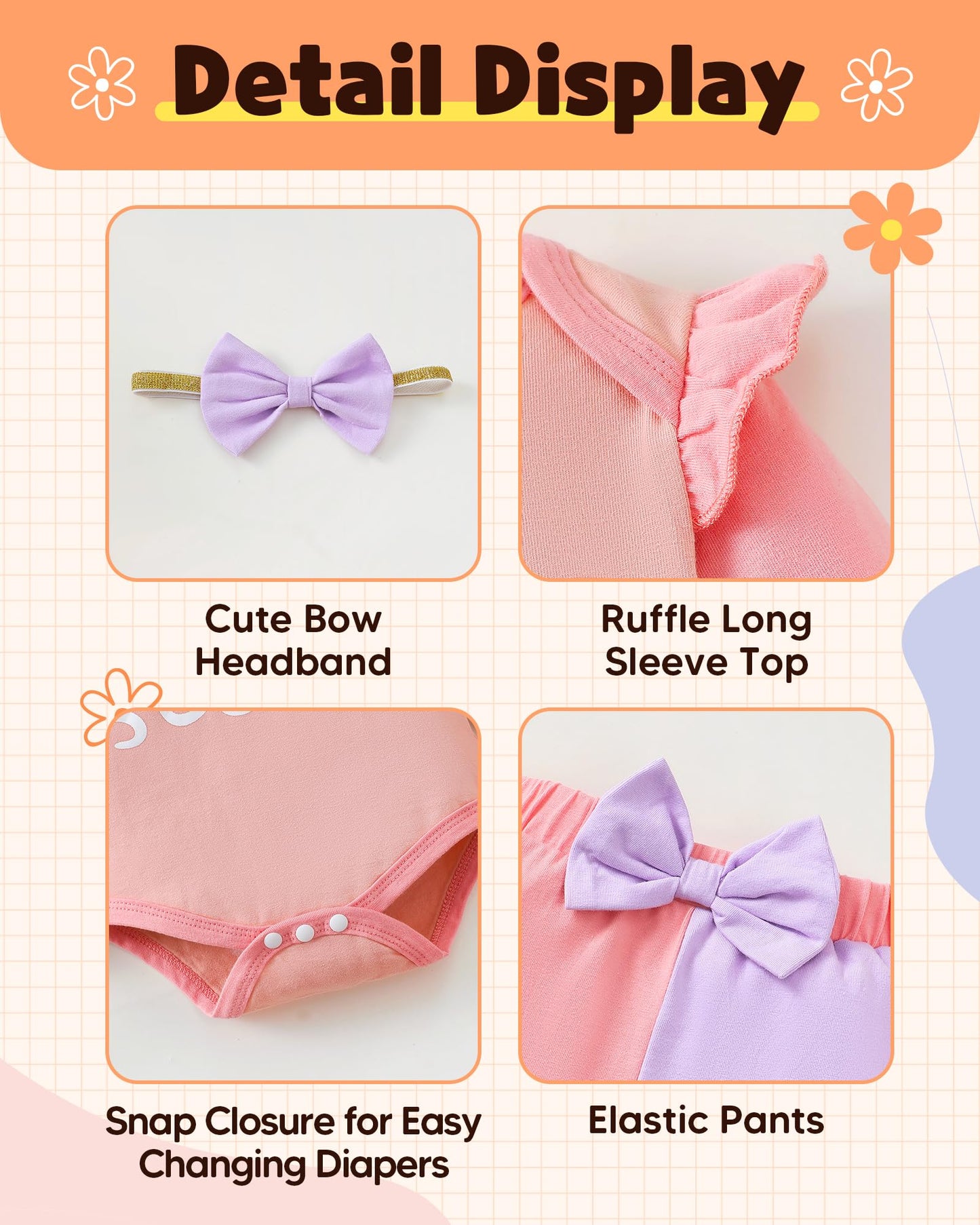 Mioglrie Baby Girl Clothes Newborn Girl Fall Winter Outfits Pants Set Preemie Clothing Headband 0 3 6 12 18 Months