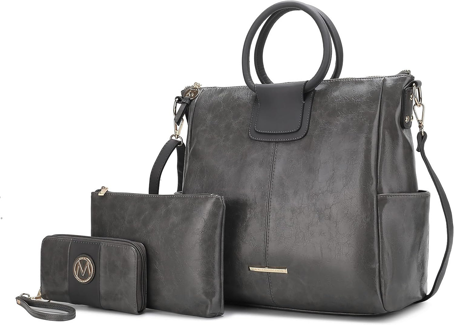 MKF Collection Shoulder Bag for Women, Crossbody Purse & Wristlet: PU Leather Satchel Pocketbook 3 PCs Handbag Set