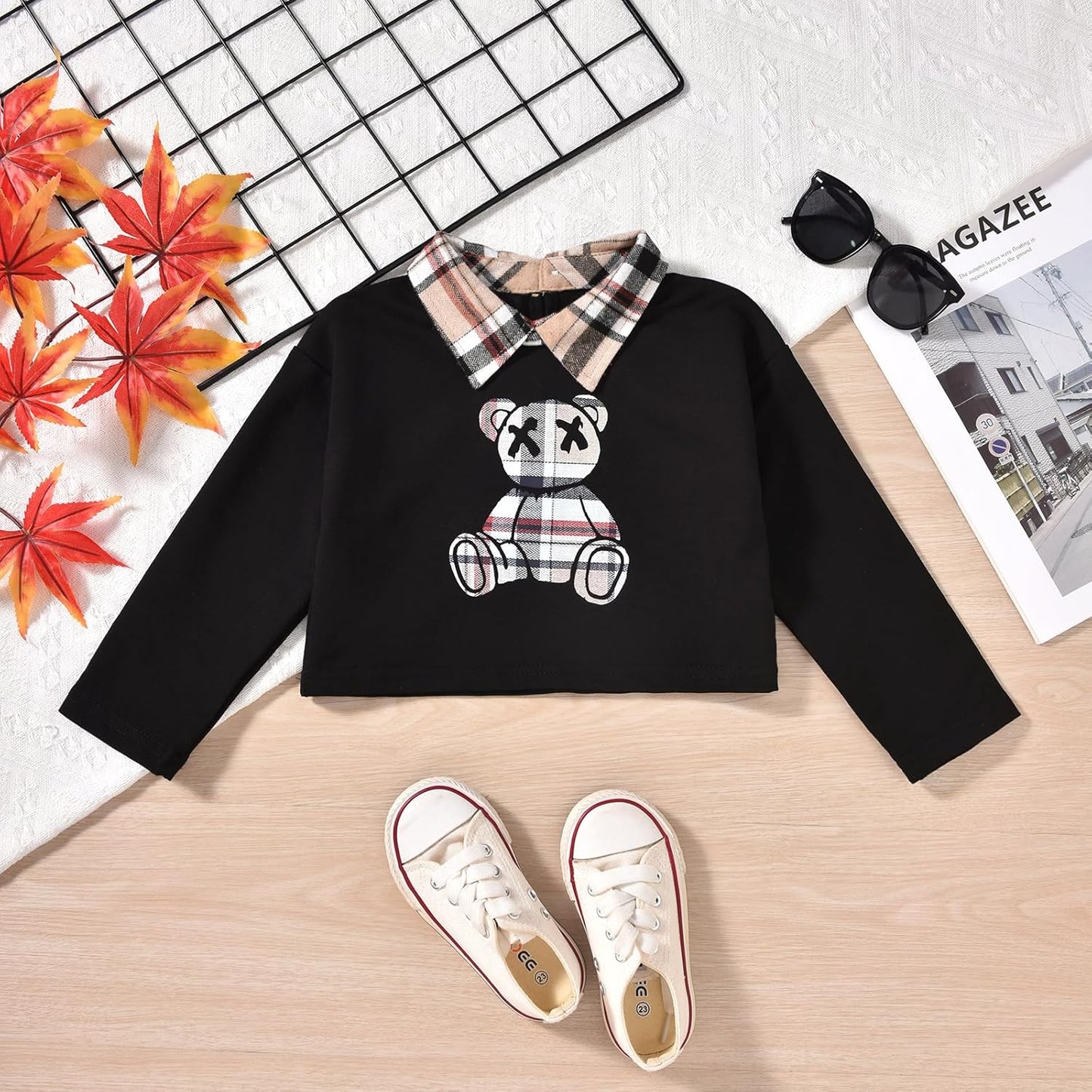 HINTINA Toddler Little Girl Letter Print Sweatshirt Top Plaid Skirt Pants Fall Winter Outfits