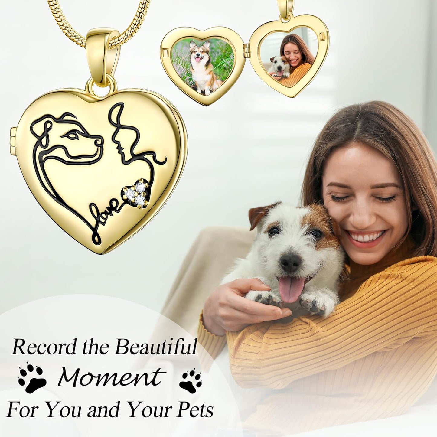 Fanery Sue Personalized Customized Pet Locket Necklace, Heart Lockets Picture Necklaces Dog Memorial Gifts Cat Sympathy for Women Men